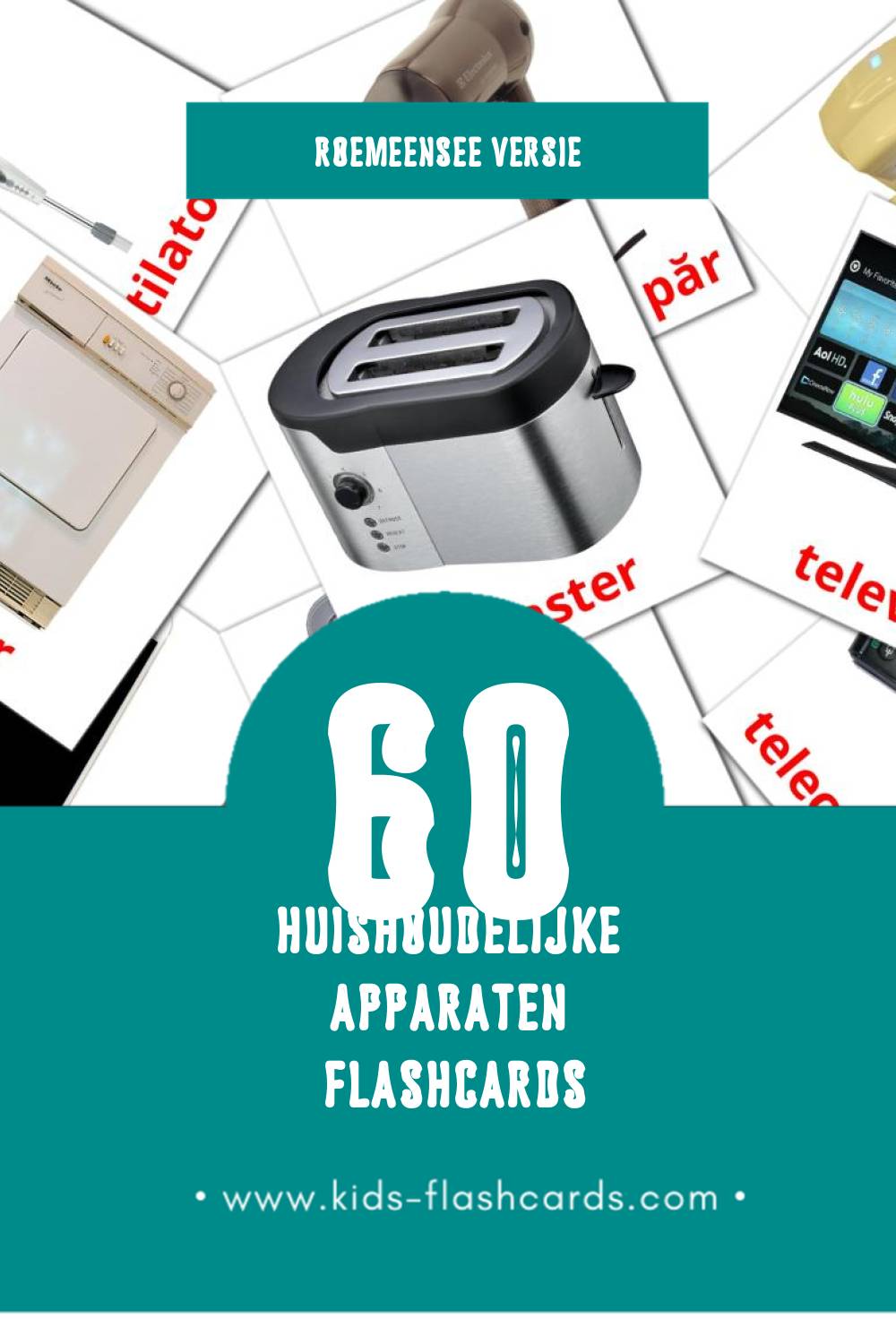 Visuele Electrocasnice Flashcards voor Kleuters (60 kaarten in het Roemeense)