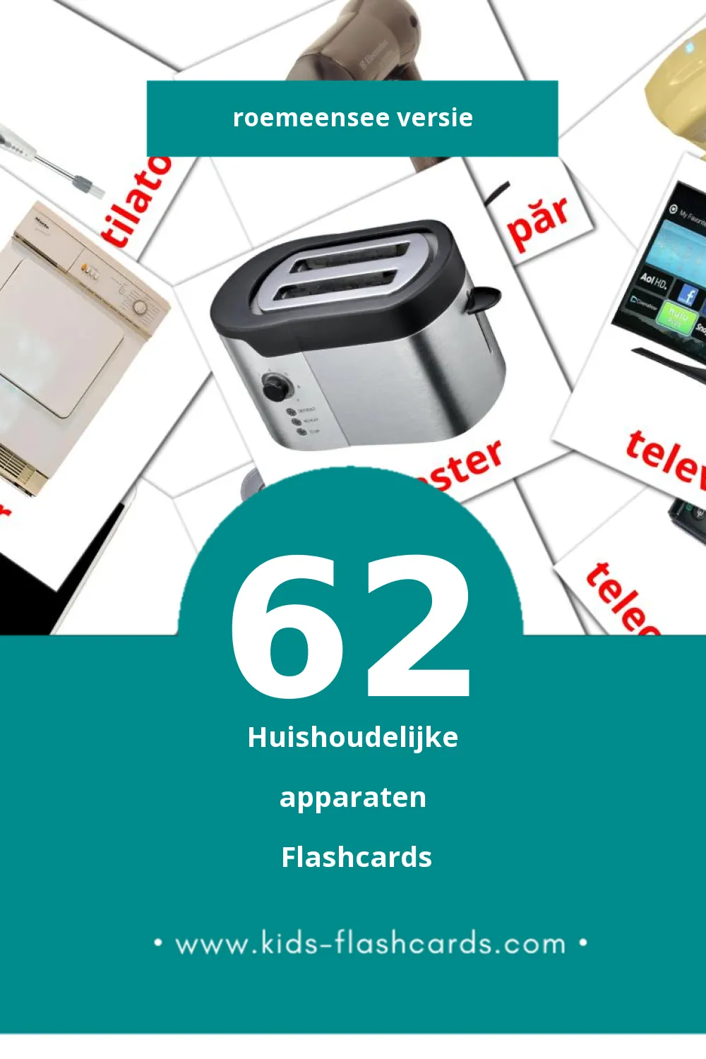 Visuele Electrocasnice Flashcards voor Kleuters (62 kaarten in het Roemeense)