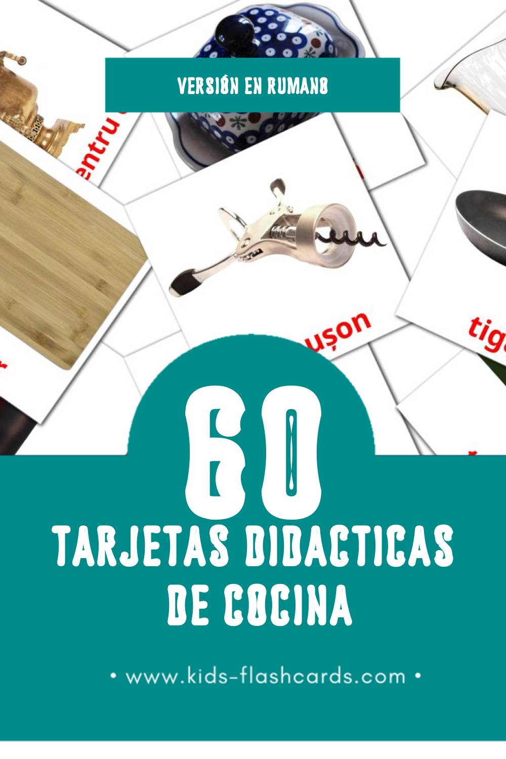 Tarjetas visuales de Bucătărie  para niños pequeños (60 tarjetas en Rumano)