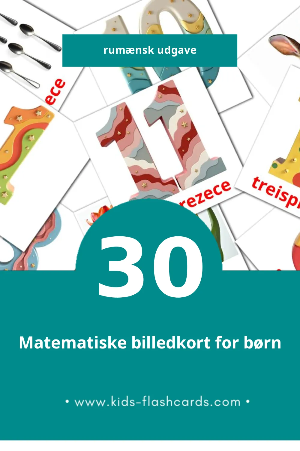 Visuelle billedkort for børn om Matematică til småbørn (30 kort på Rumænsk)