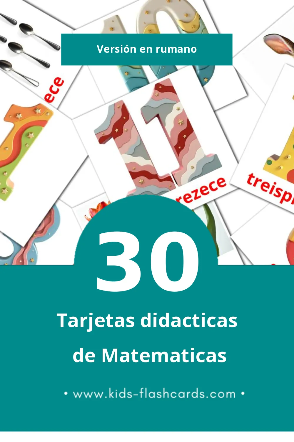 Tarjetas visuales de Matematică para niños pequeños (30 tarjetas en Rumano)