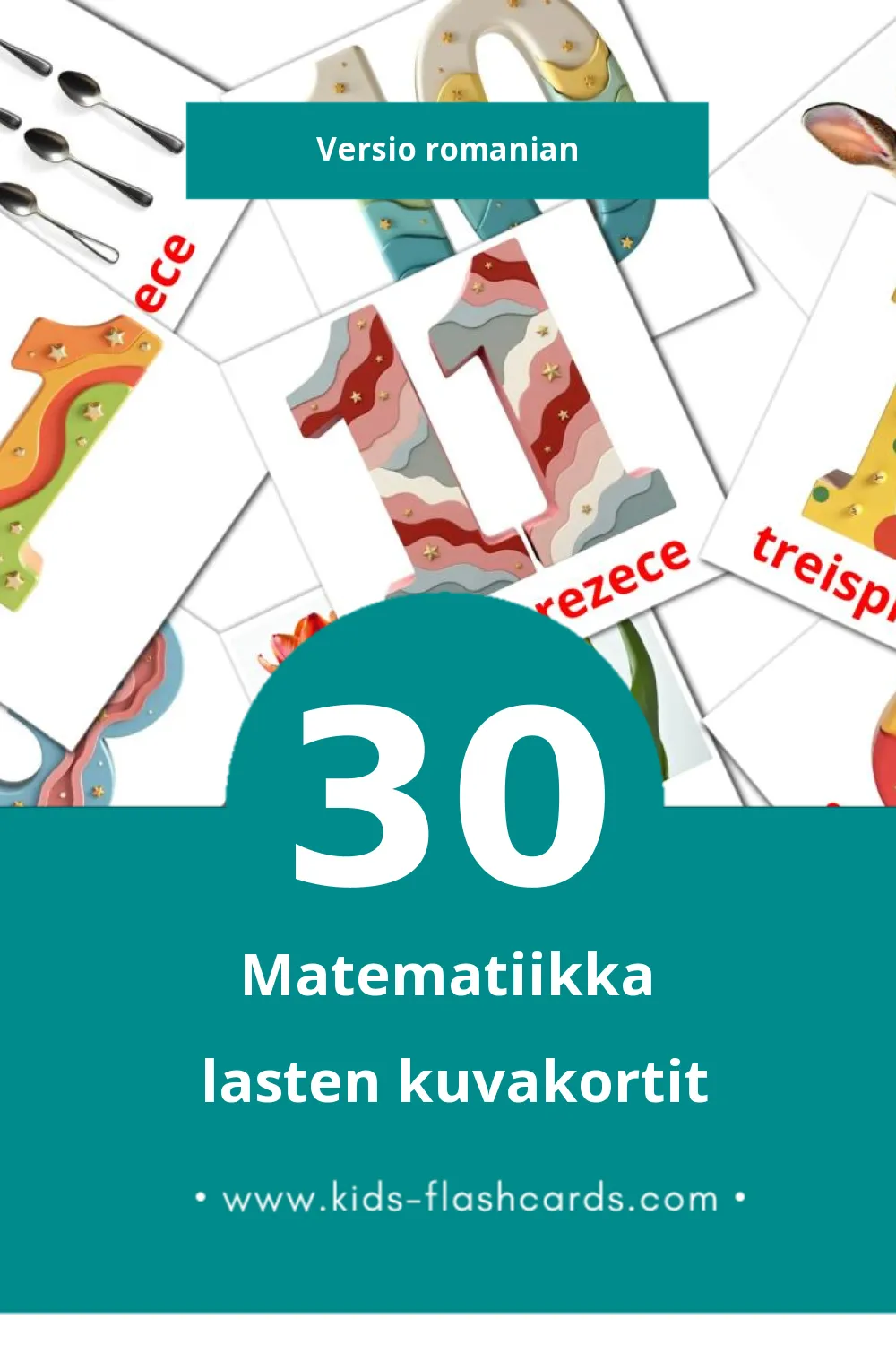 Matematică lasten kuvakortit pikkulapsille (30 korttia Romanianksi)