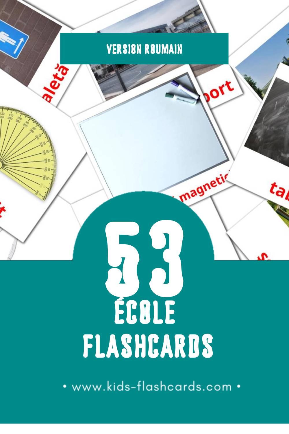 Flashcards Visual Şcoală pour les tout-petits (53 cartes en Roumain)