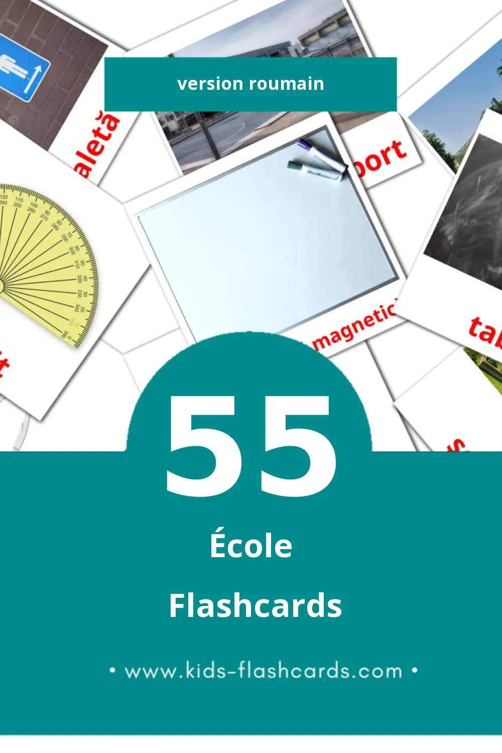 Flashcards Visual Şcoală pour les tout-petits (55 cartes en Roumain)