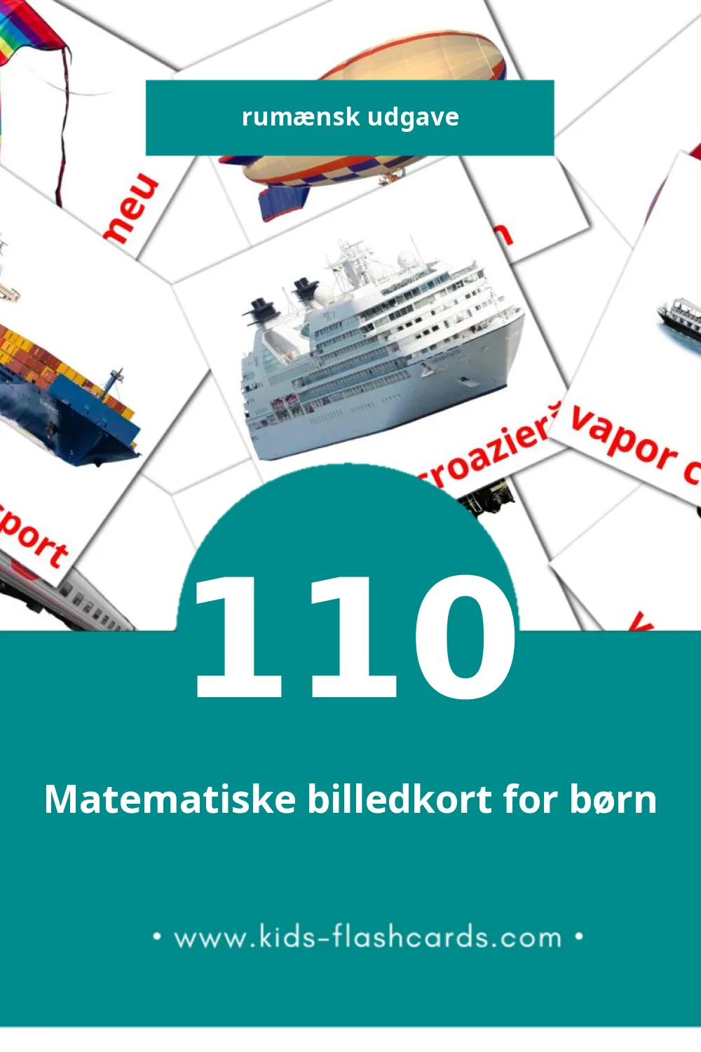 Visuelle billedkort for børn om Transport til småbørn (110 kort på Rumænsk)