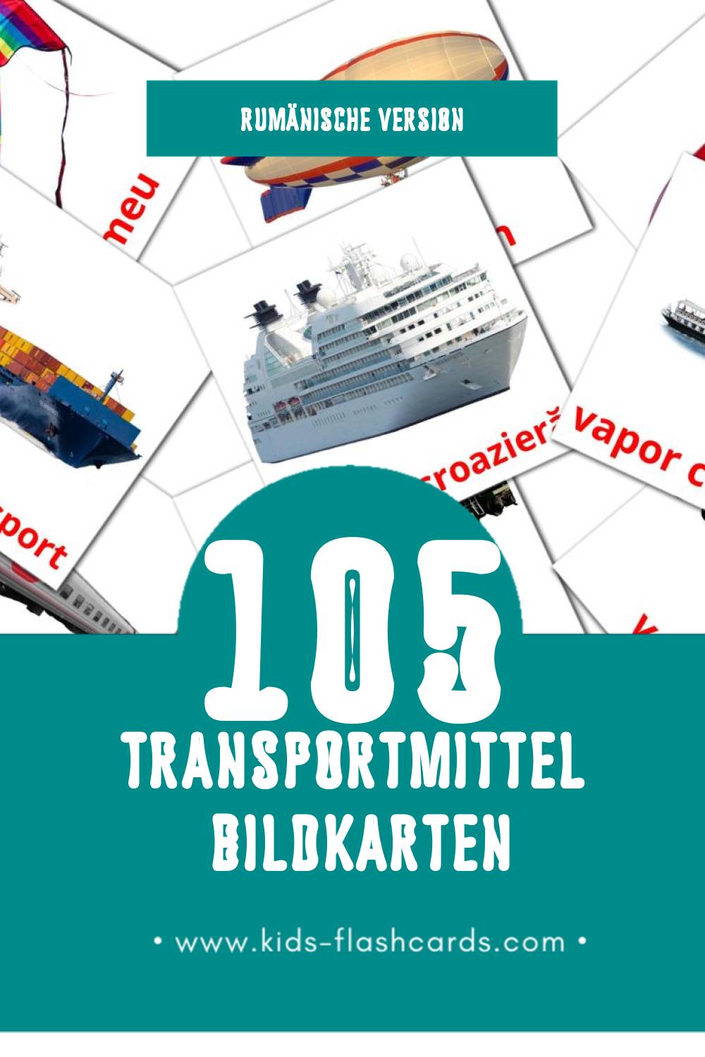 Visual Transport Flashcards für Kleinkinder (105 Karten in Rumänisch)