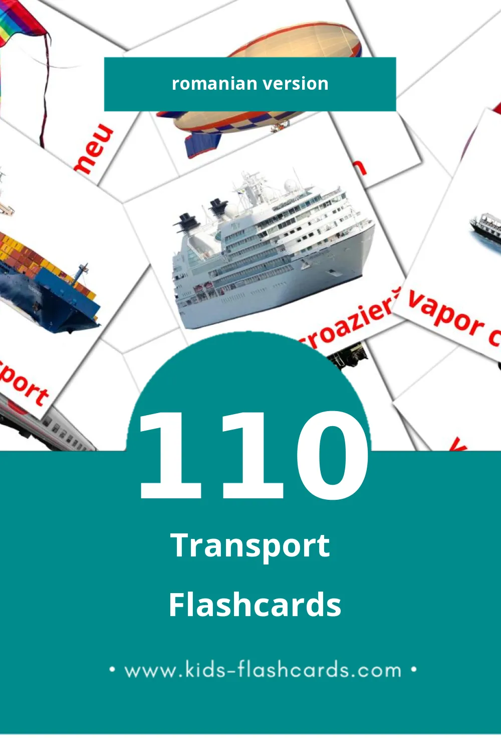 Visual Transport Flashcards for Toddlers (110 cards in Romanian)