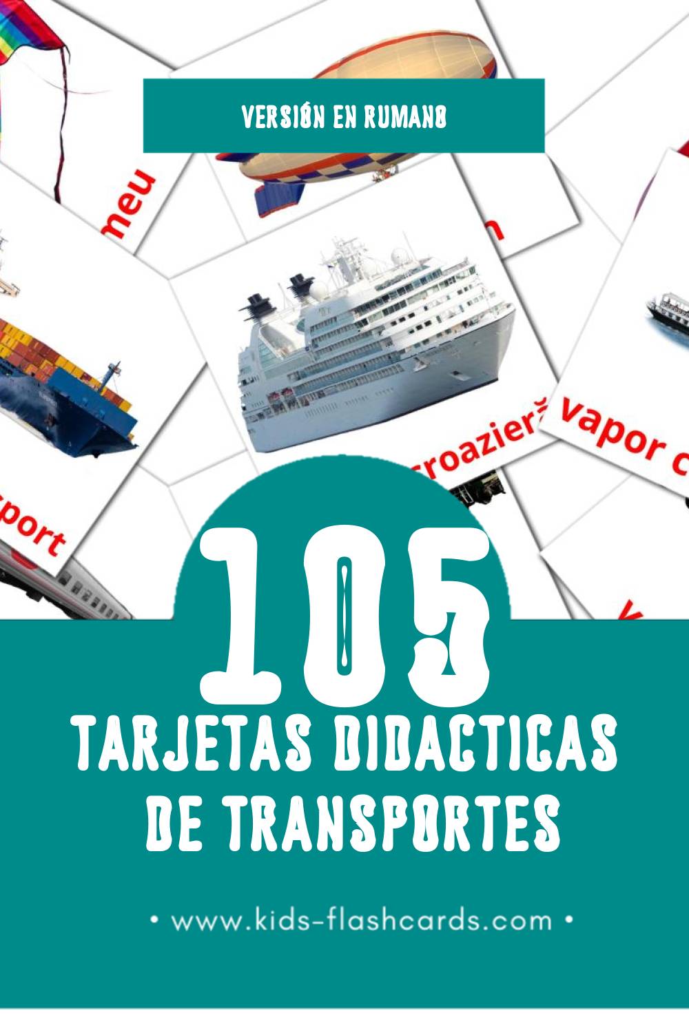 Tarjetas visuales de Transport para niños pequeños (105 tarjetas en Rumano)