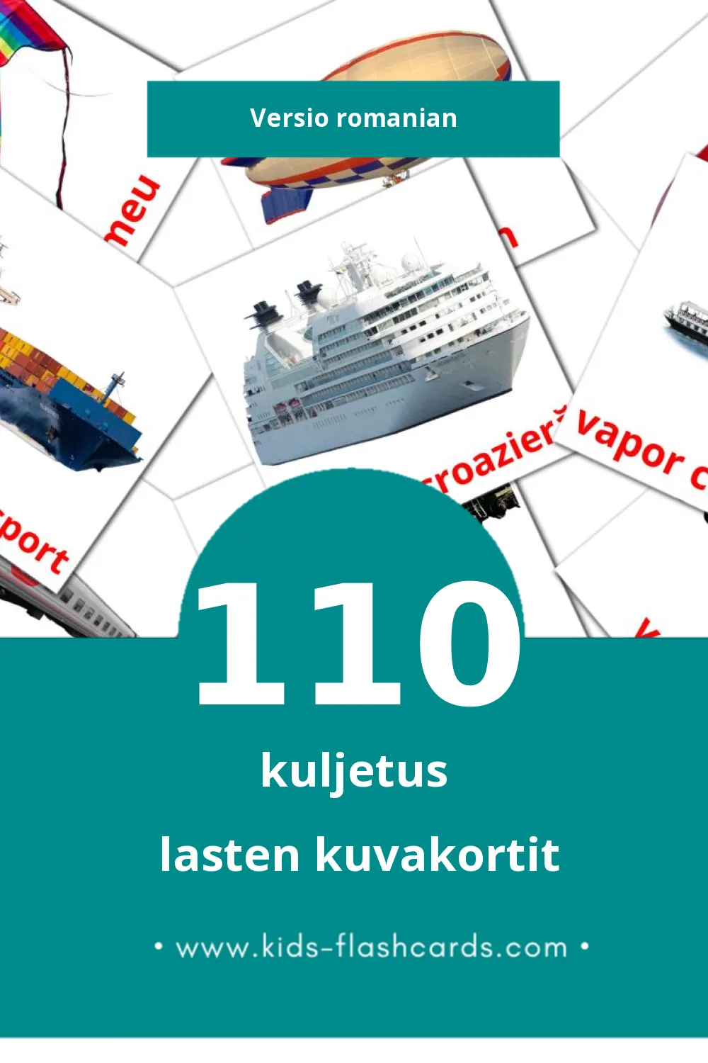 Transport lasten kuvakortit pikkulapsille (110 korttia Romanianksi)