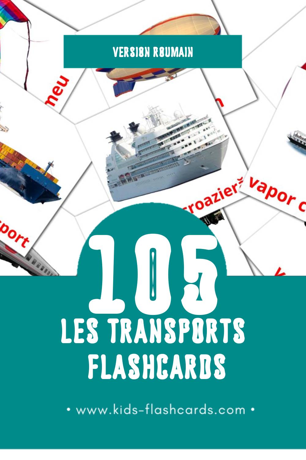 Flashcards Visual Transport pour les tout-petits (105 cartes en Roumain)