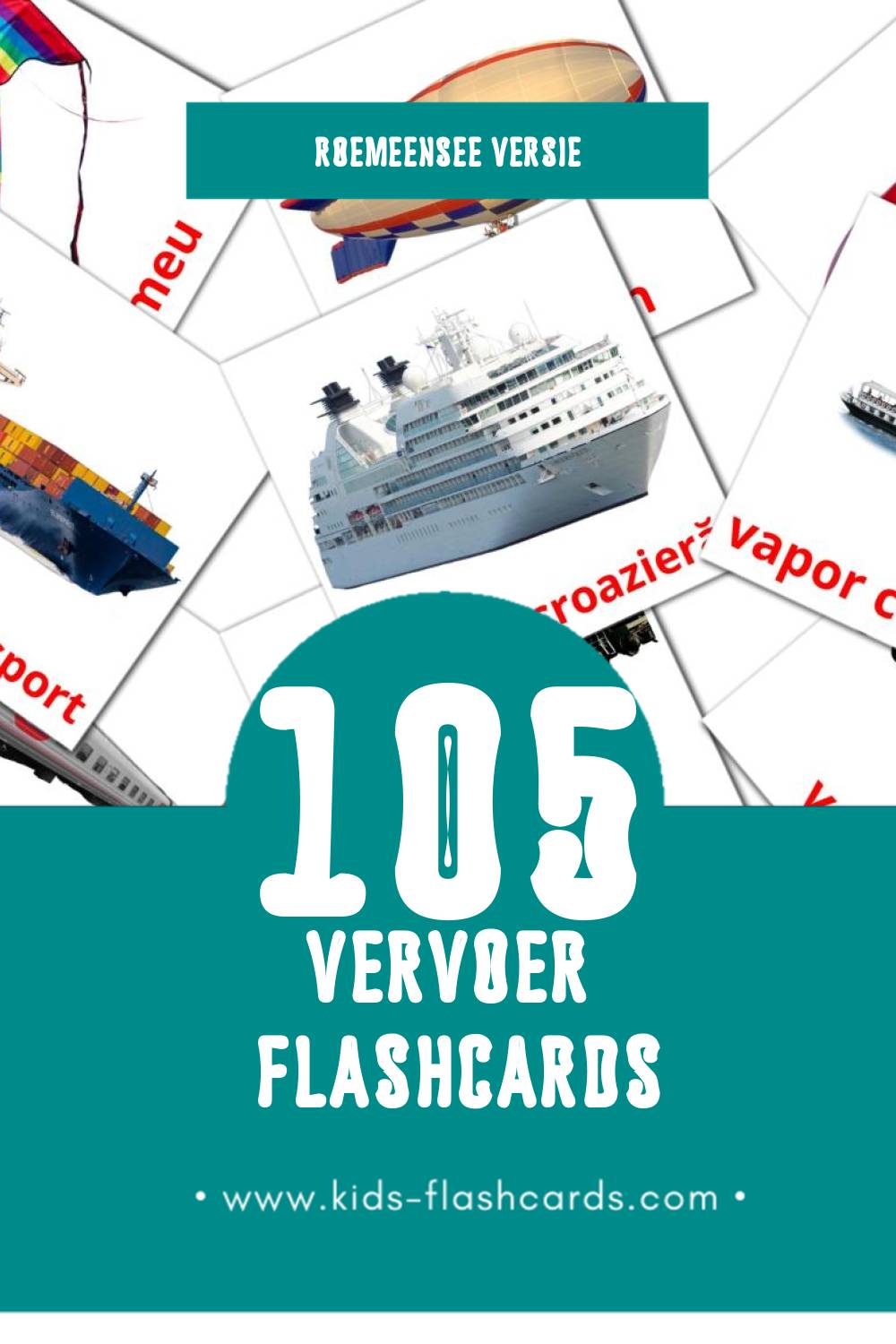 Visuele Transport Flashcards voor Kleuters (105 kaarten in het Roemeense)