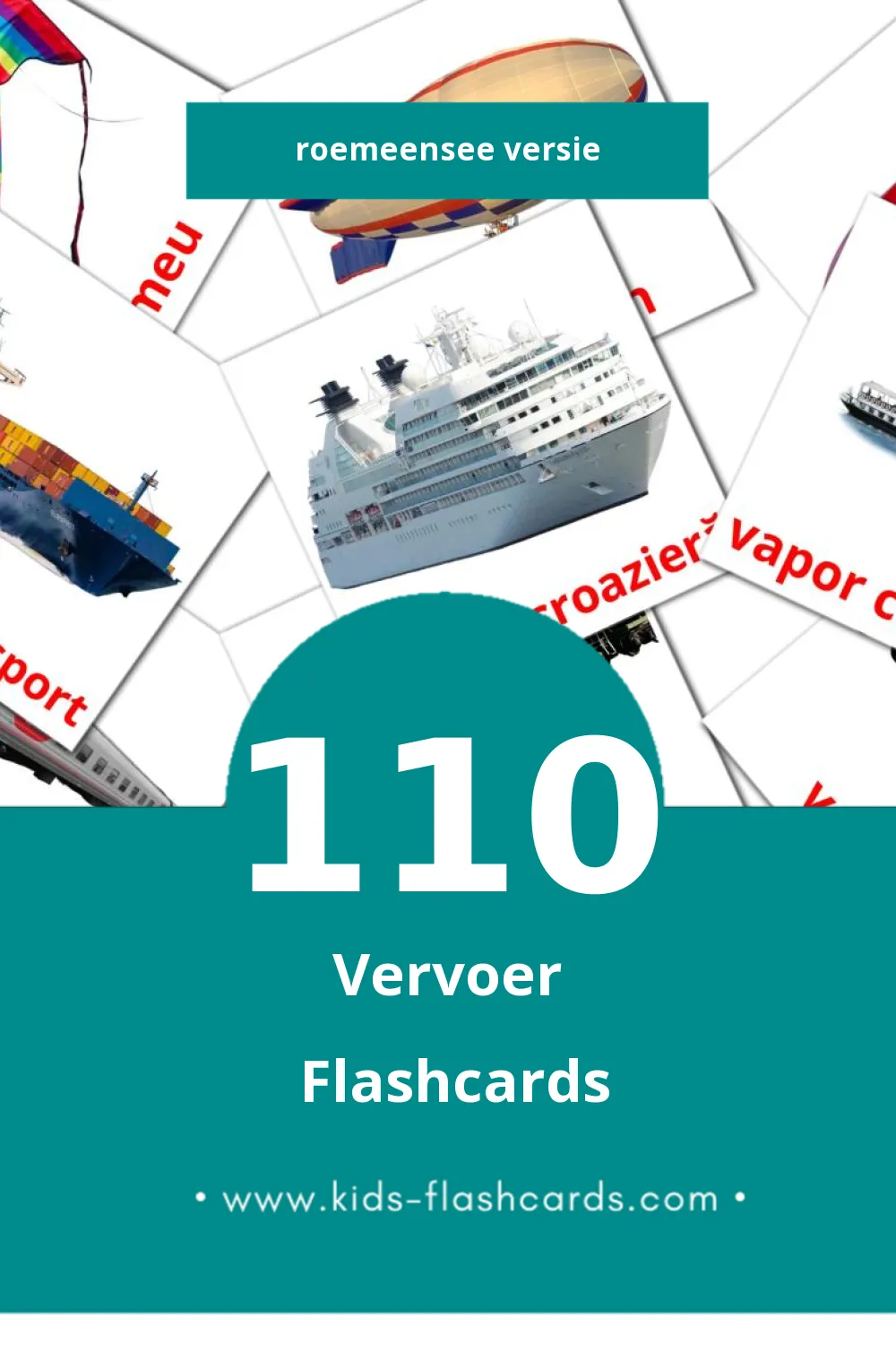 Visuele Transport Flashcards voor Kleuters (110 kaarten in het Roemeense)