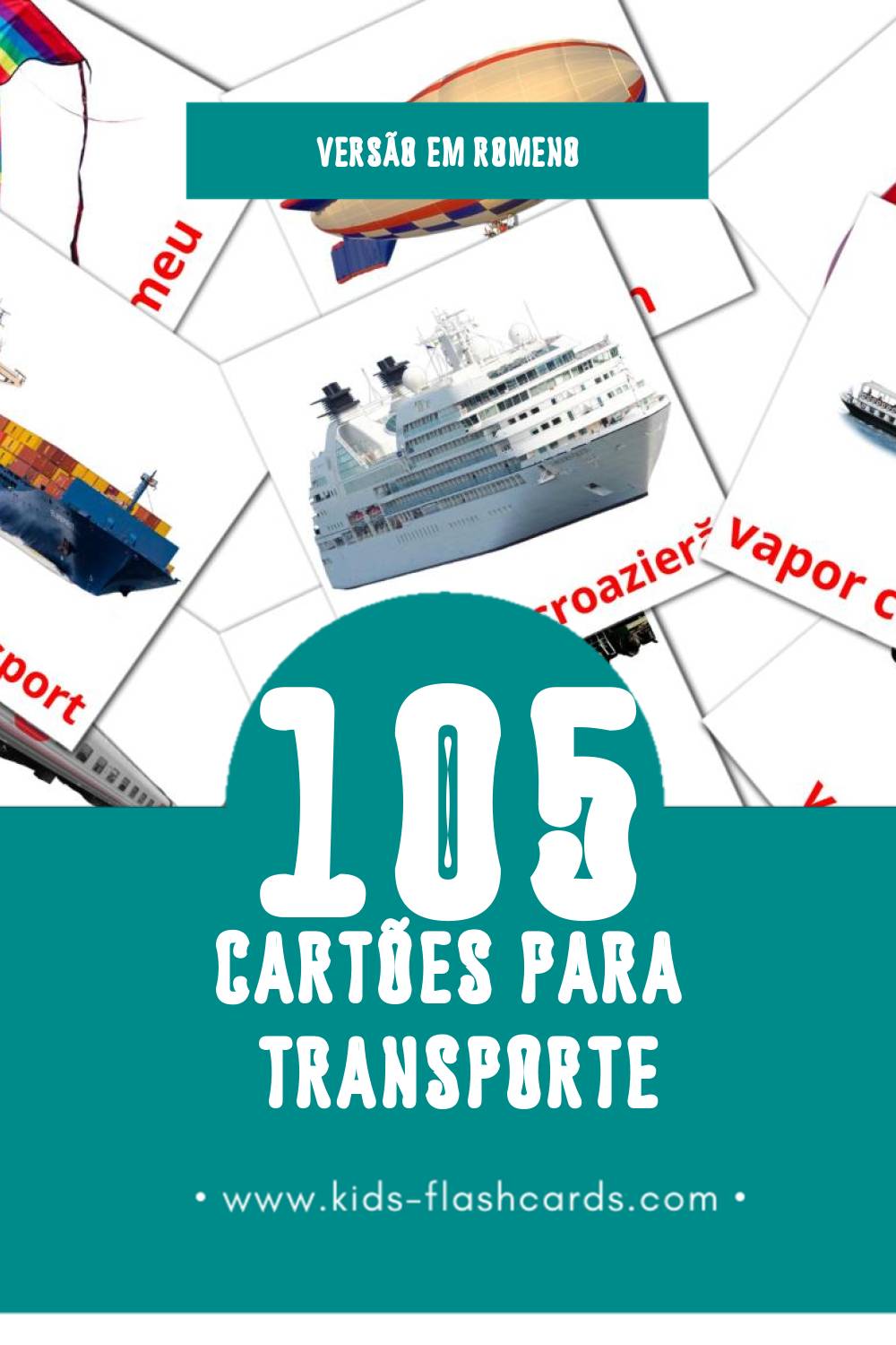 Flashcards de Transport Visuais para Toddlers (105 cartões em Romeno)