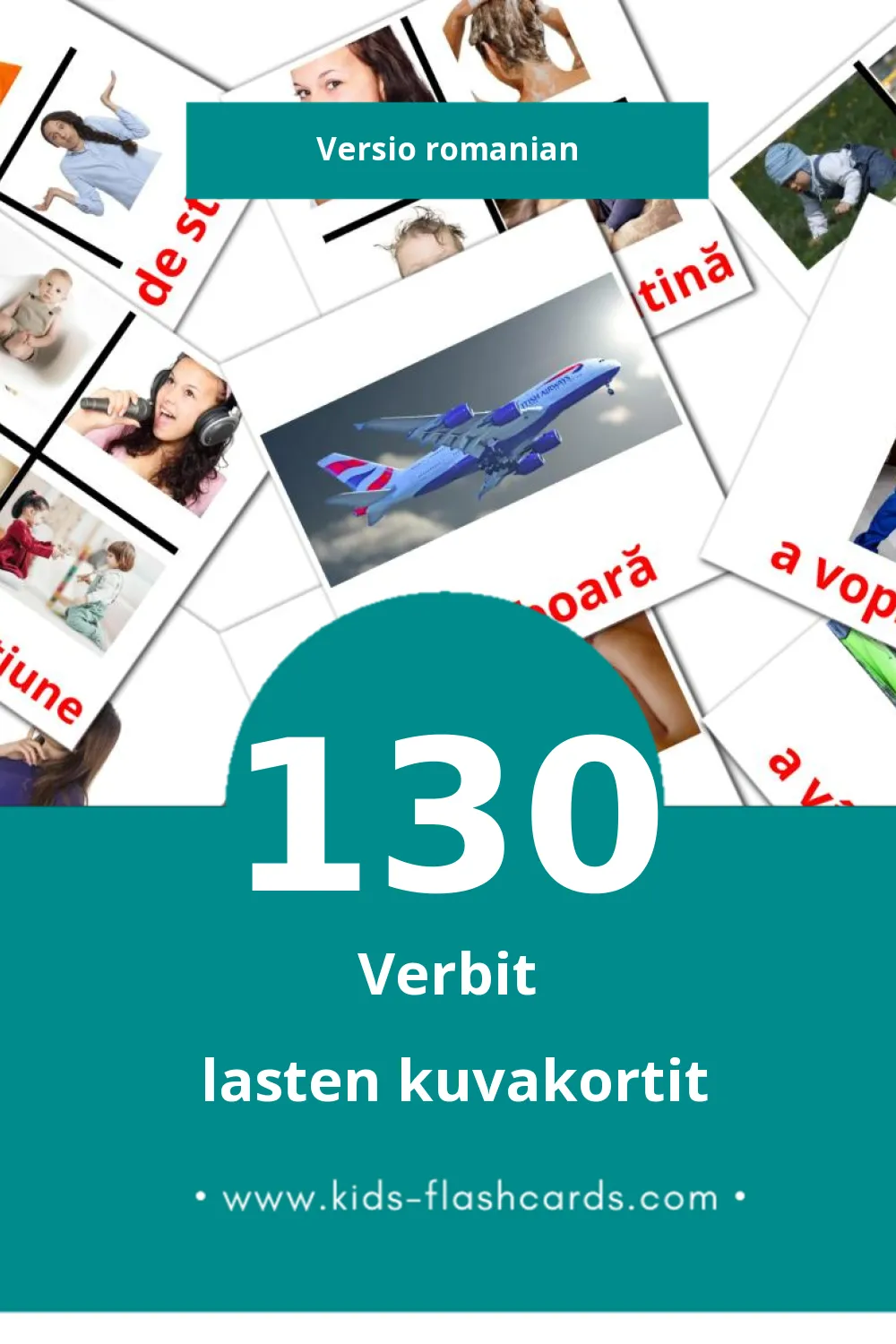 Verbe  lasten kuvakortit pikkulapsille (130 korttia Romanianksi)