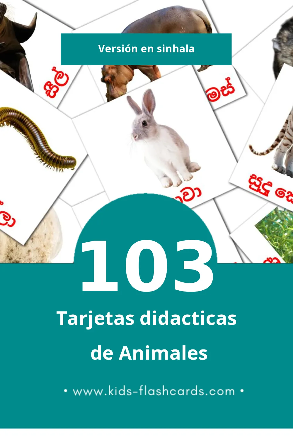 Tarjetas visuales de සතුන්  para niños pequeños (103 tarjetas en Sinhala)