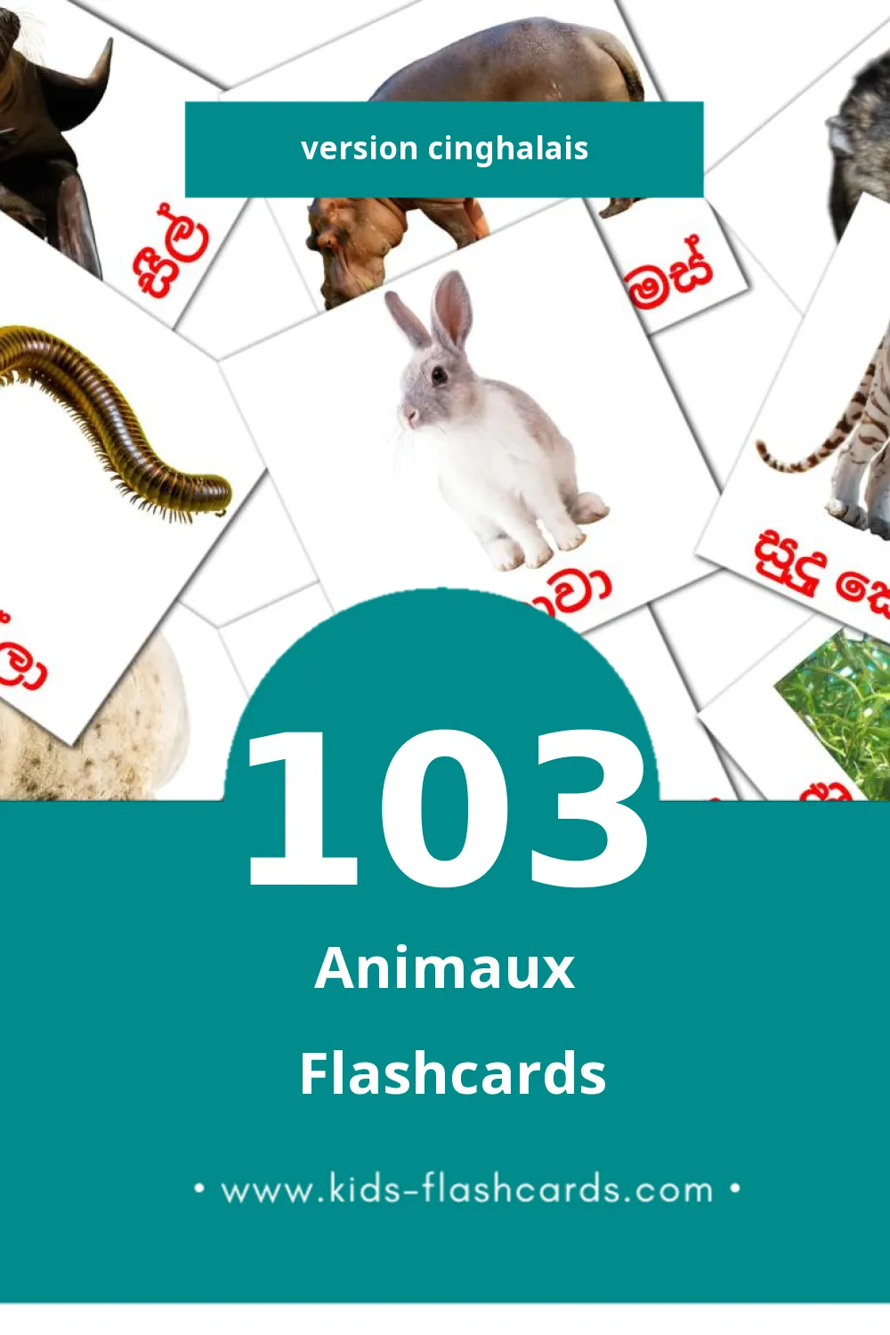 Flashcards Visual සතුන්  pour les tout-petits (103 cartes en Cinghalais)