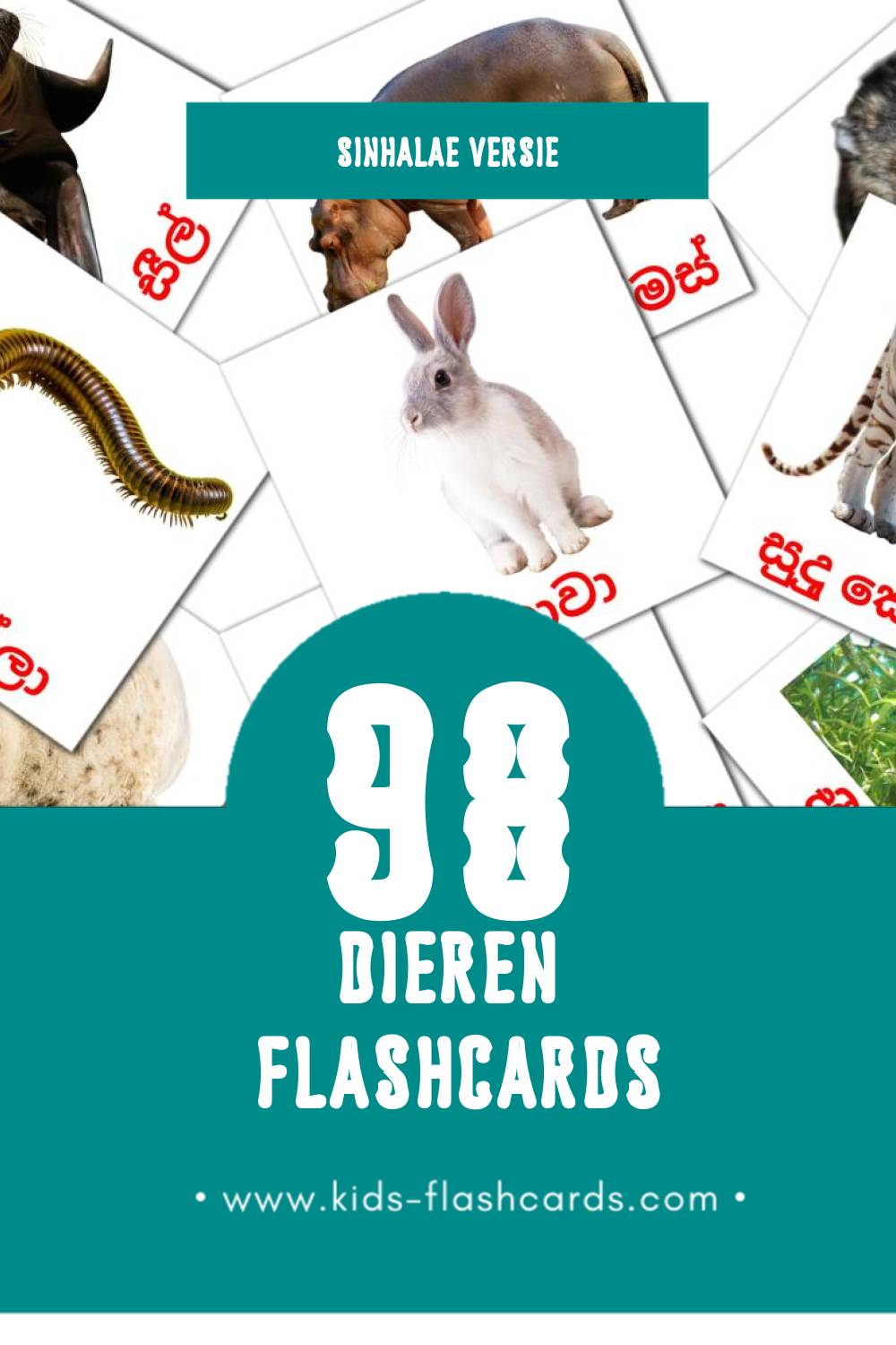 Visuele සතුන්  Flashcards voor Kleuters (98 kaarten in het Sinhala)