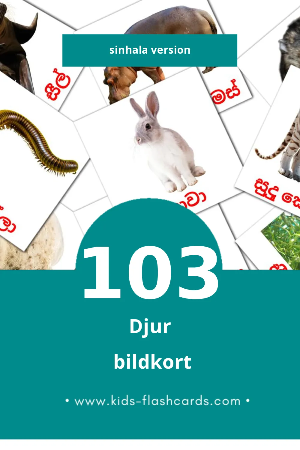 Visuella සතුන්  för småbarn (103 bildkort för barn på Sinhala)