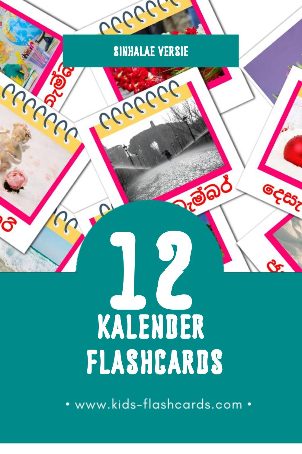 Visuele දින දර්ශනය  Flashcards voor Kleuters (12 kaarten in het Sinhala)