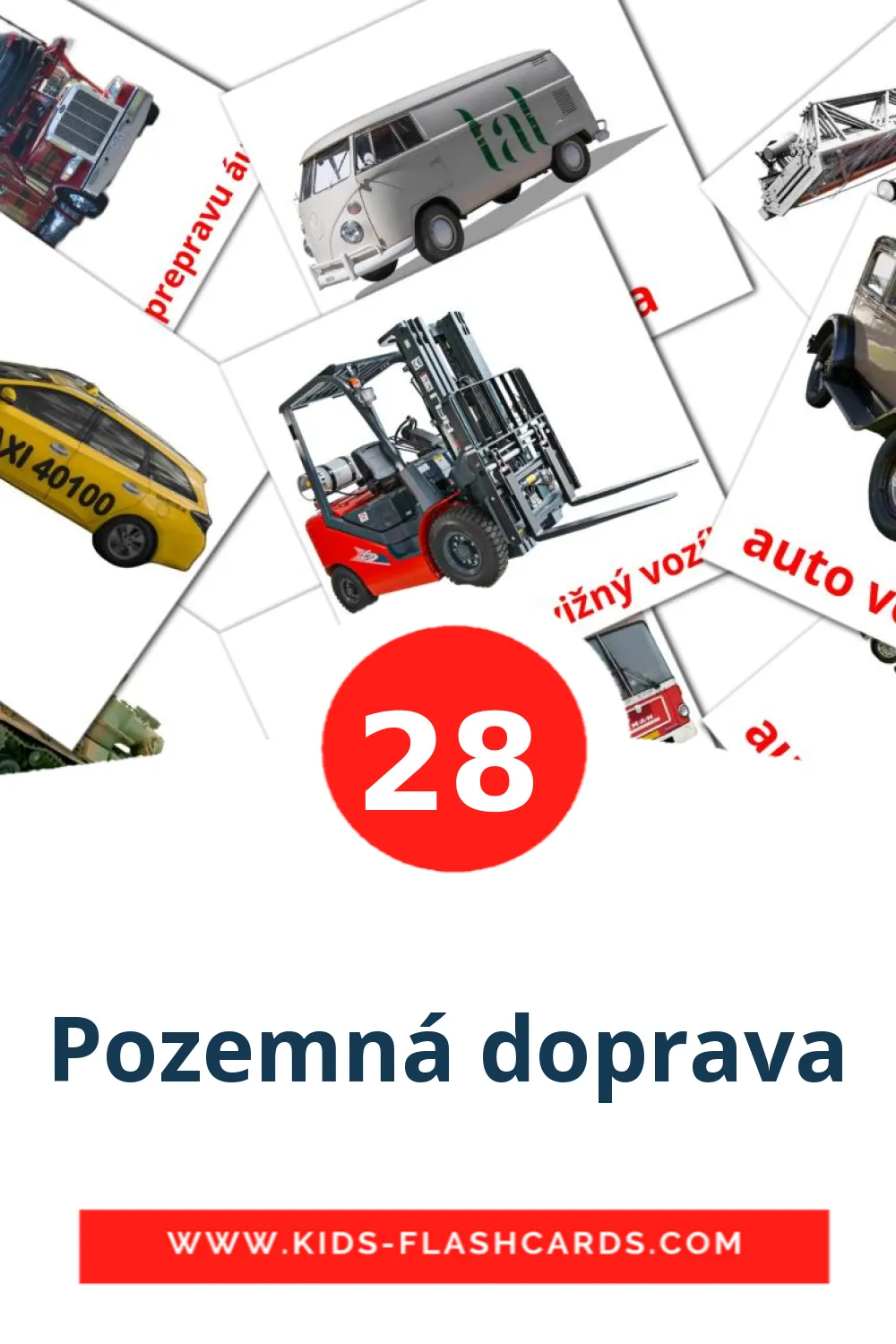 28 cartes illustrées de Pozemná doprava pour la maternelle en slovaque