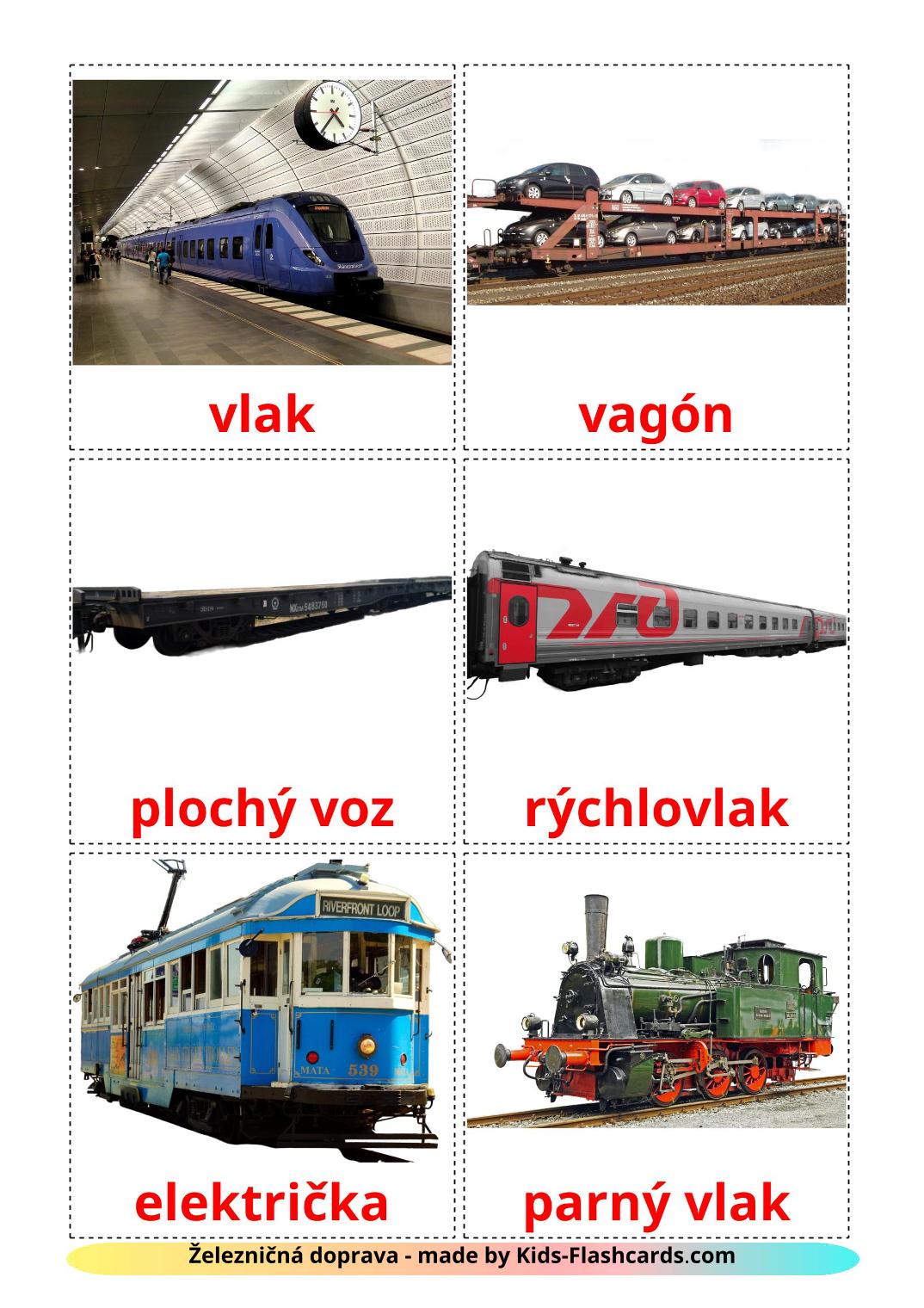 Véhicules Ferroviaire - 18 Flashcards slovaque imprimables gratuitement