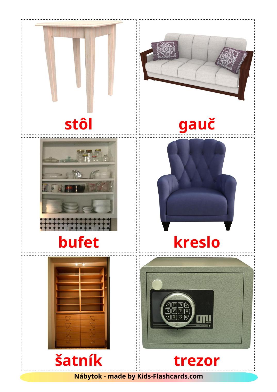 Furniture - 31 Free Printable slovak Flashcards 
