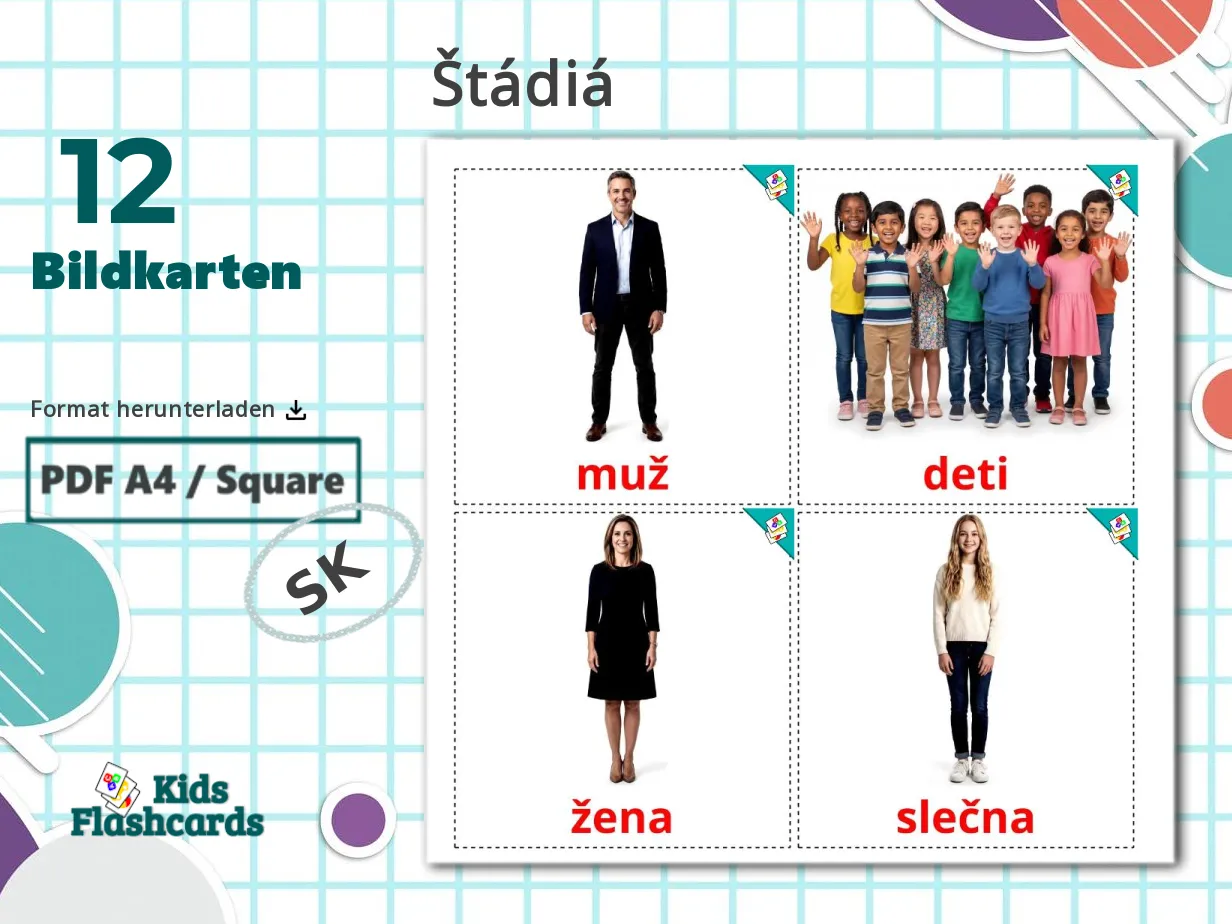 Slowakisch 12 Stufe Karteikarten in PDF | Slowakisch Bilder