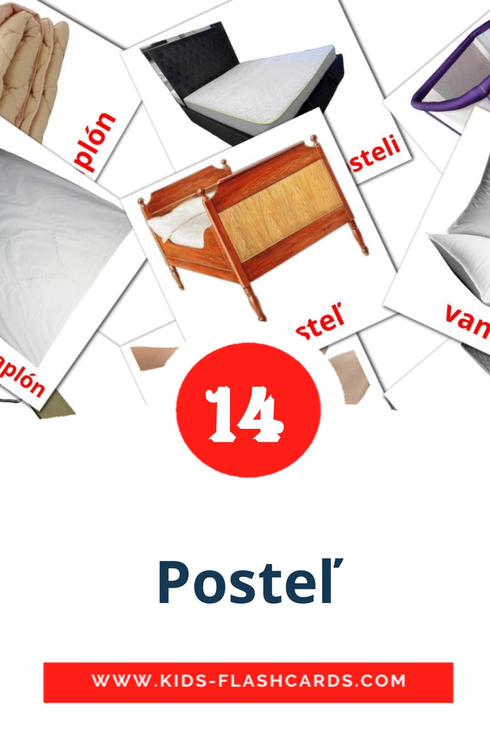 15 cartes illustrées de Posteľ pour la maternelle en slovaque