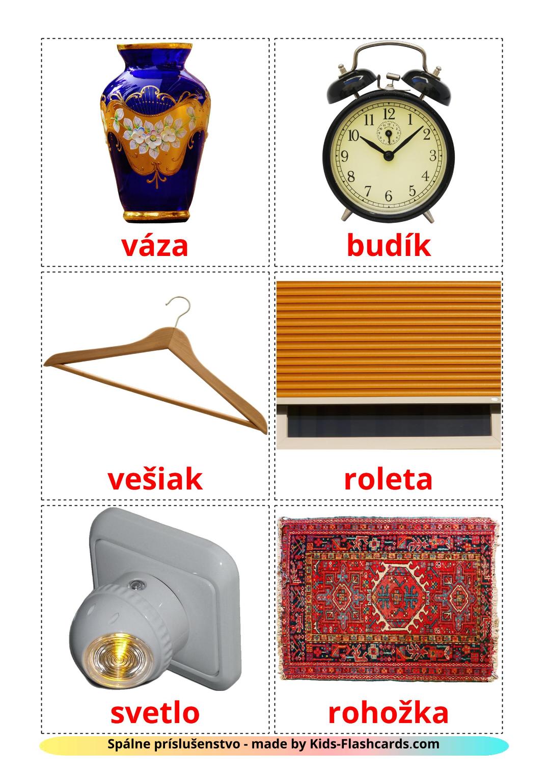 Accessoires de la Chambre - 18 Flashcards slovaque imprimables gratuitement