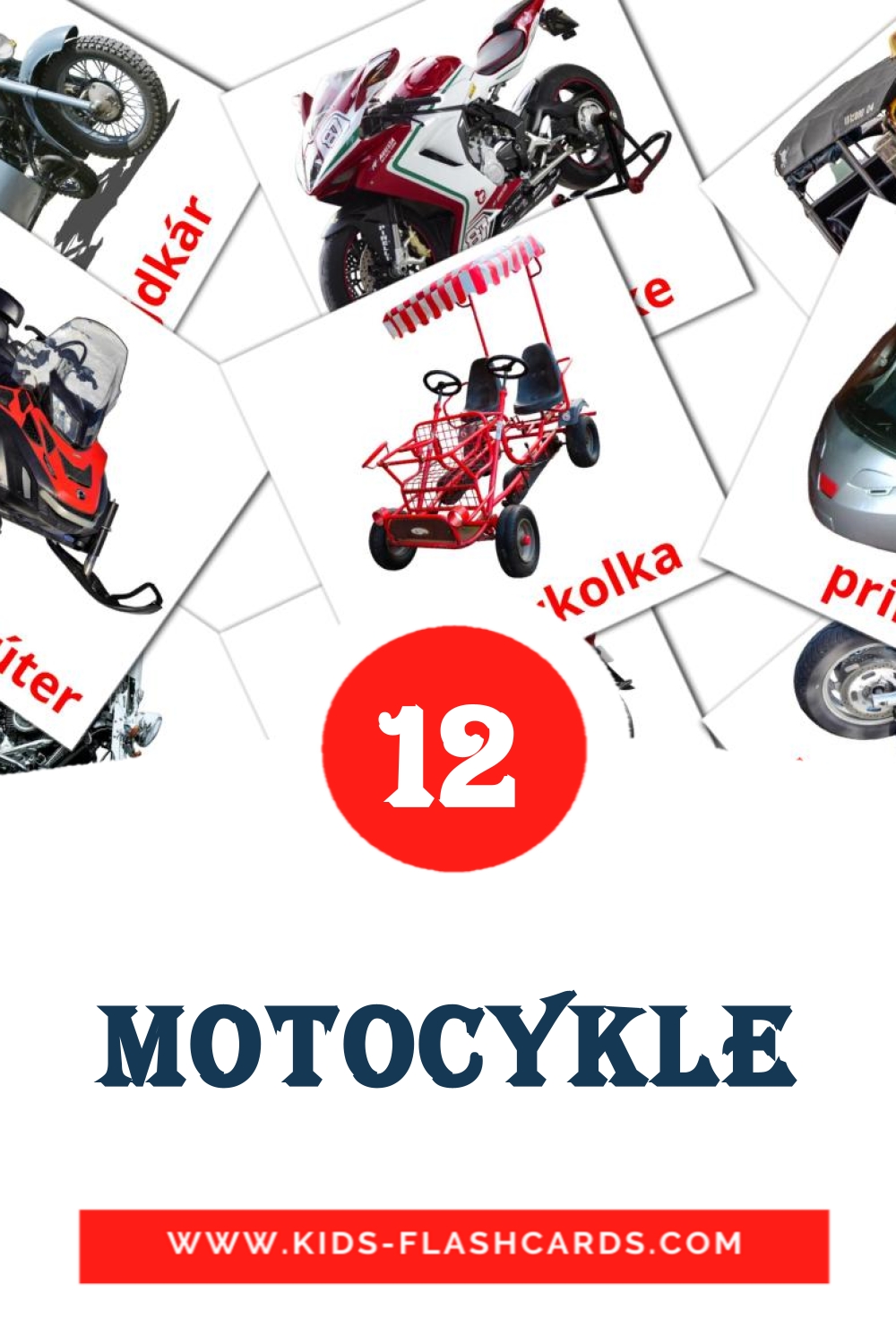 12 cartes illustrées de Motocykle pour la maternelle en slovaque