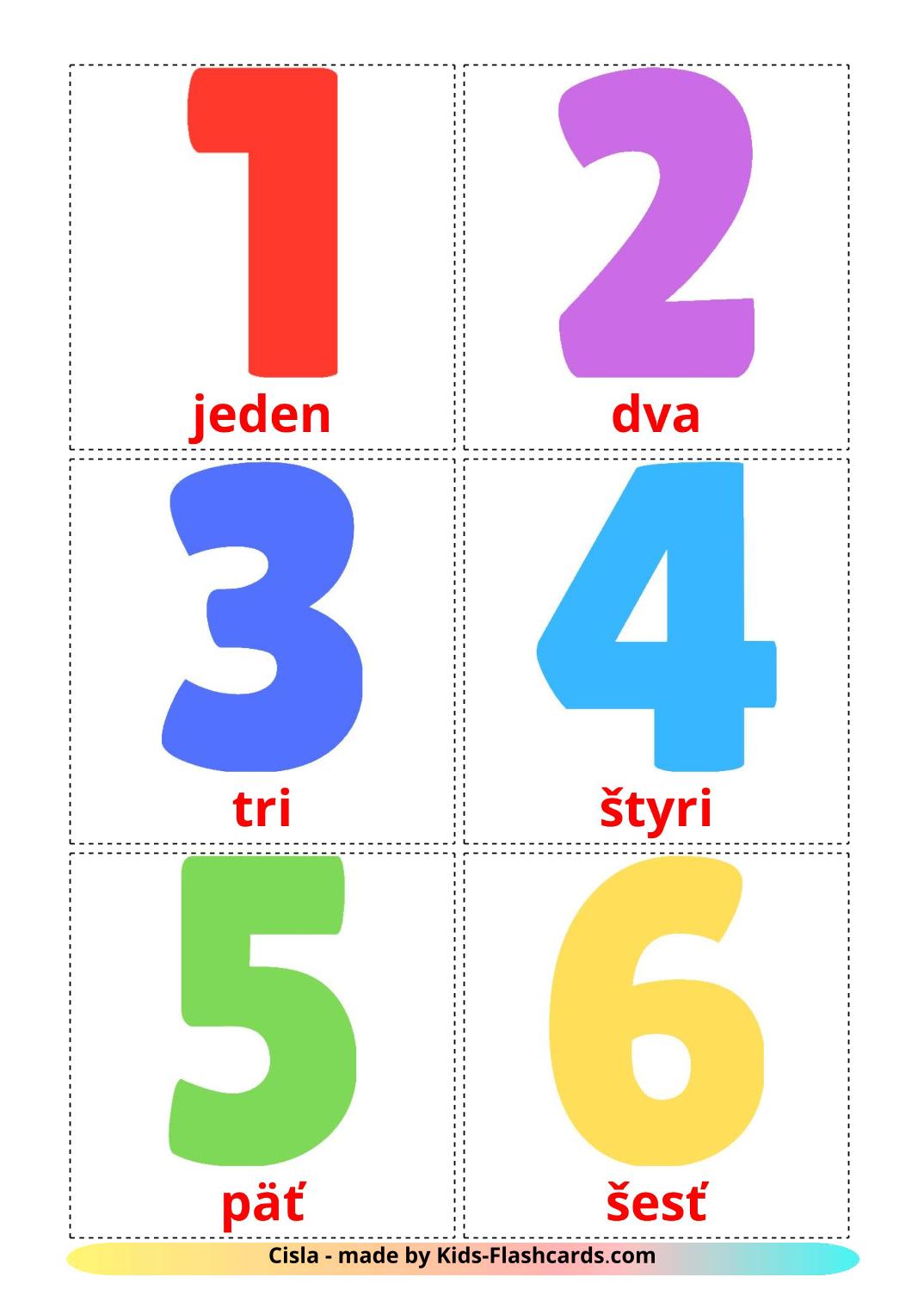 Números (1-20) - 20 Flashcards slovakes gratuitos para impressão