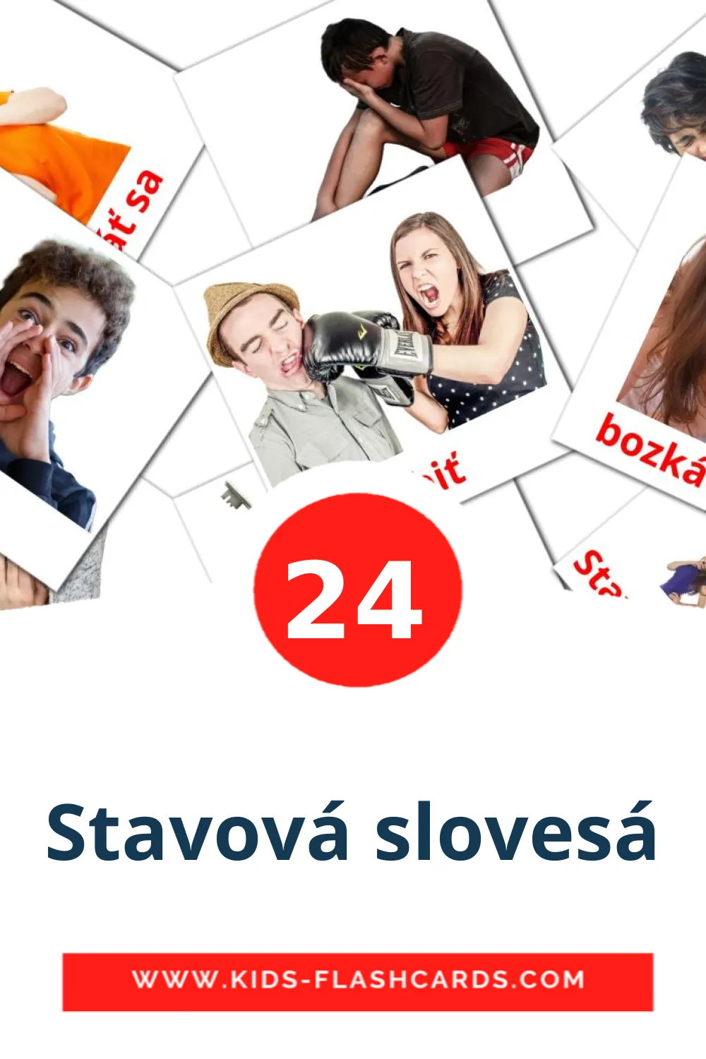 24 Stavová slovesá Picture Cards for Kindergarden in slovak