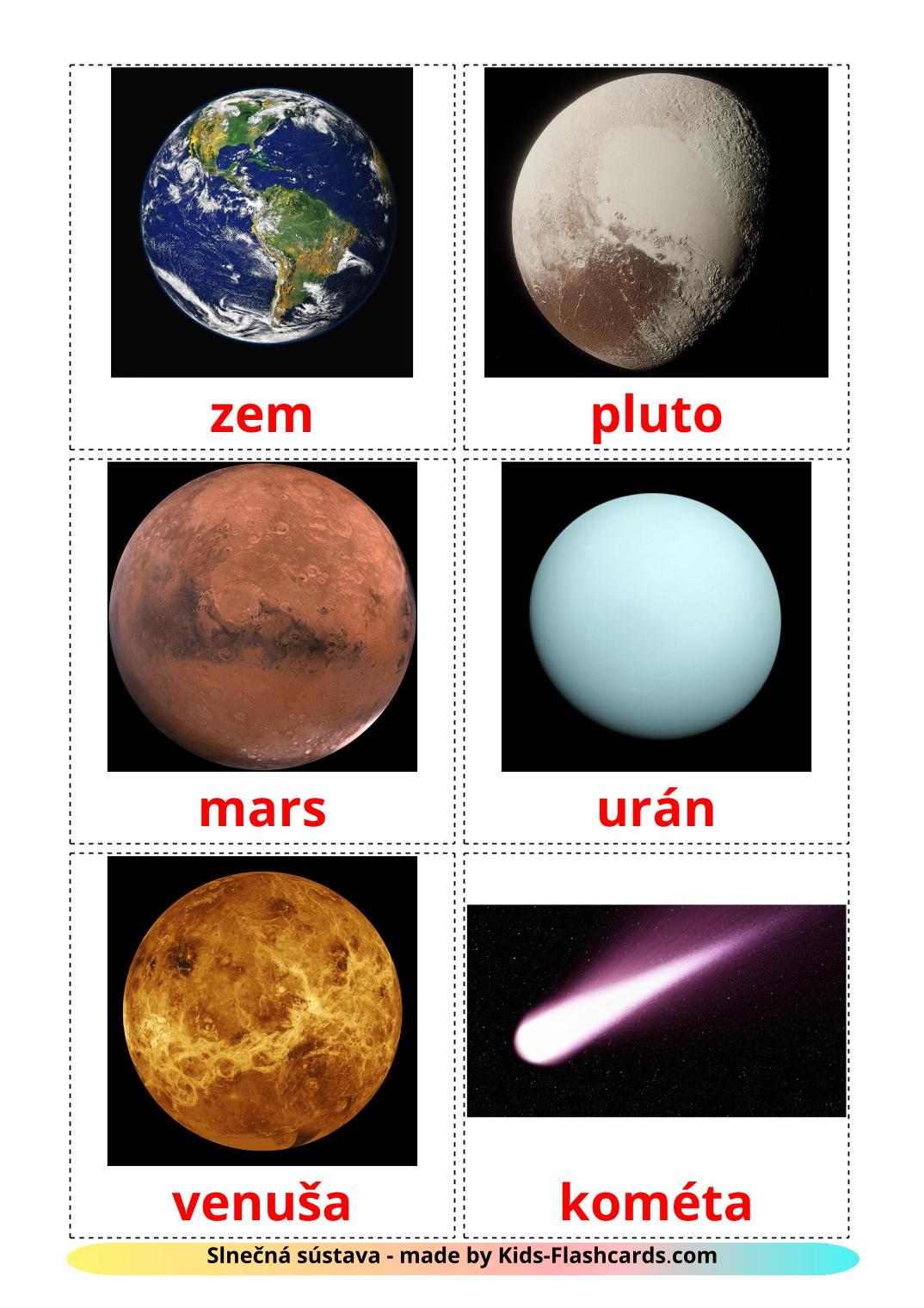 Solar System - 21 Free Printable slovak Flashcards 