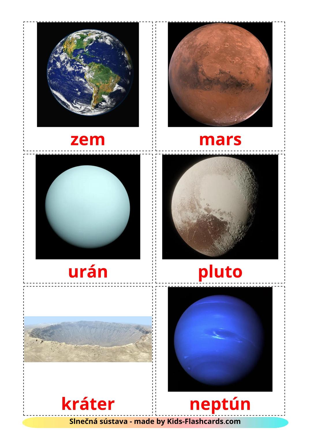 Solar System - 21 Free Printable slovak Flashcards 