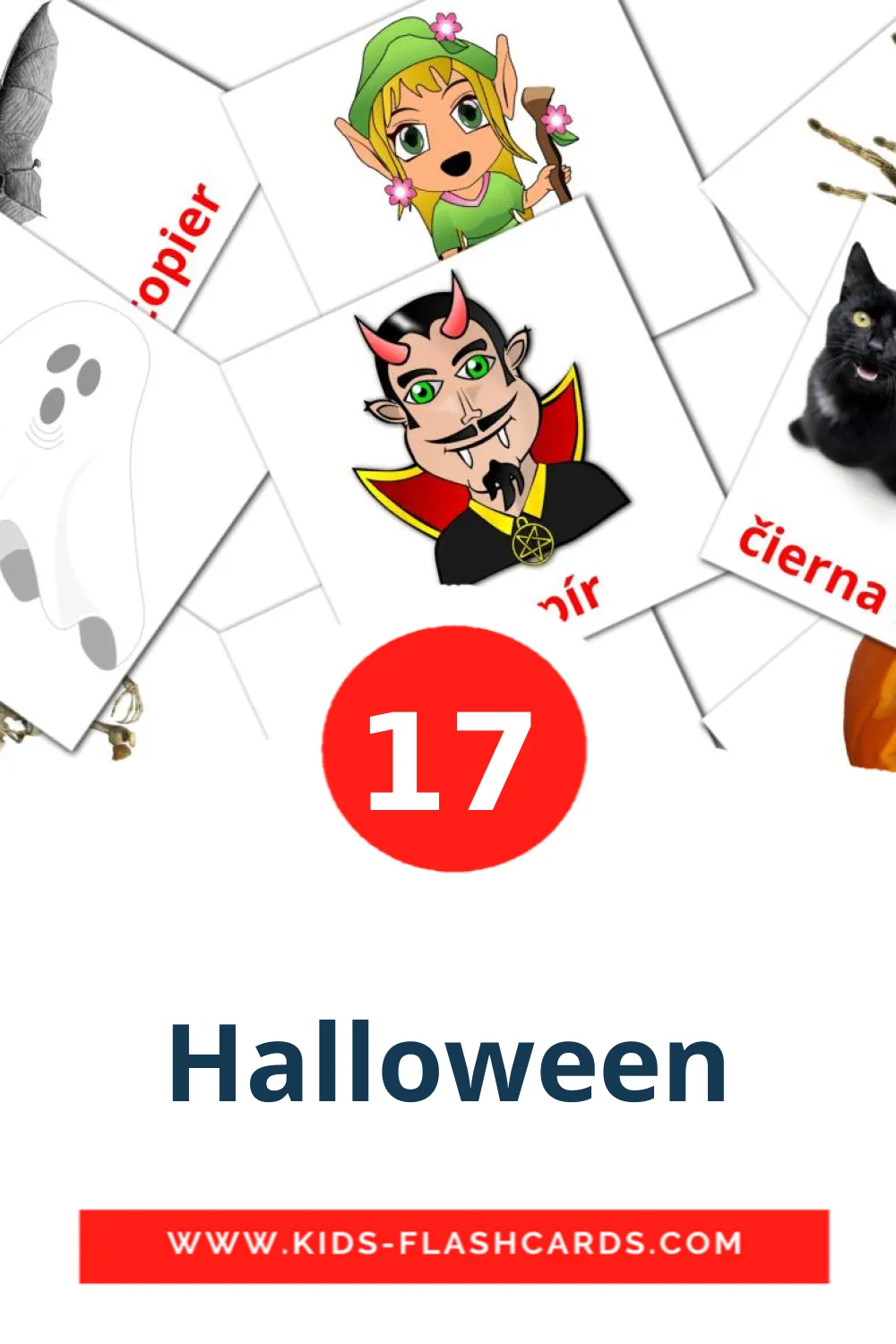 17 Halloween Bildkarten für den Kindergarten auf Slowakisch