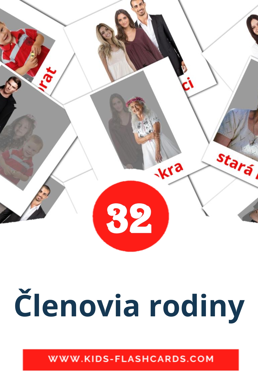 32 tarjetas didacticas de Členovia rodiny para el jardín de infancia en eslovaco