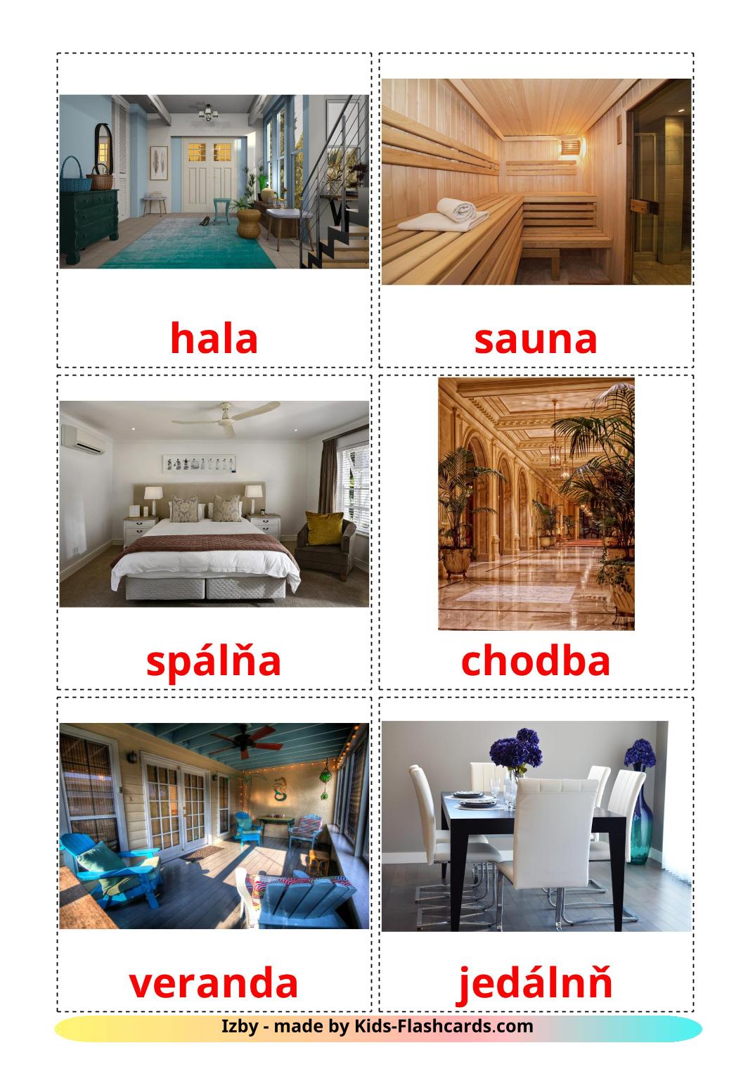 Rooms - 17 Free Printable slovak Flashcards 