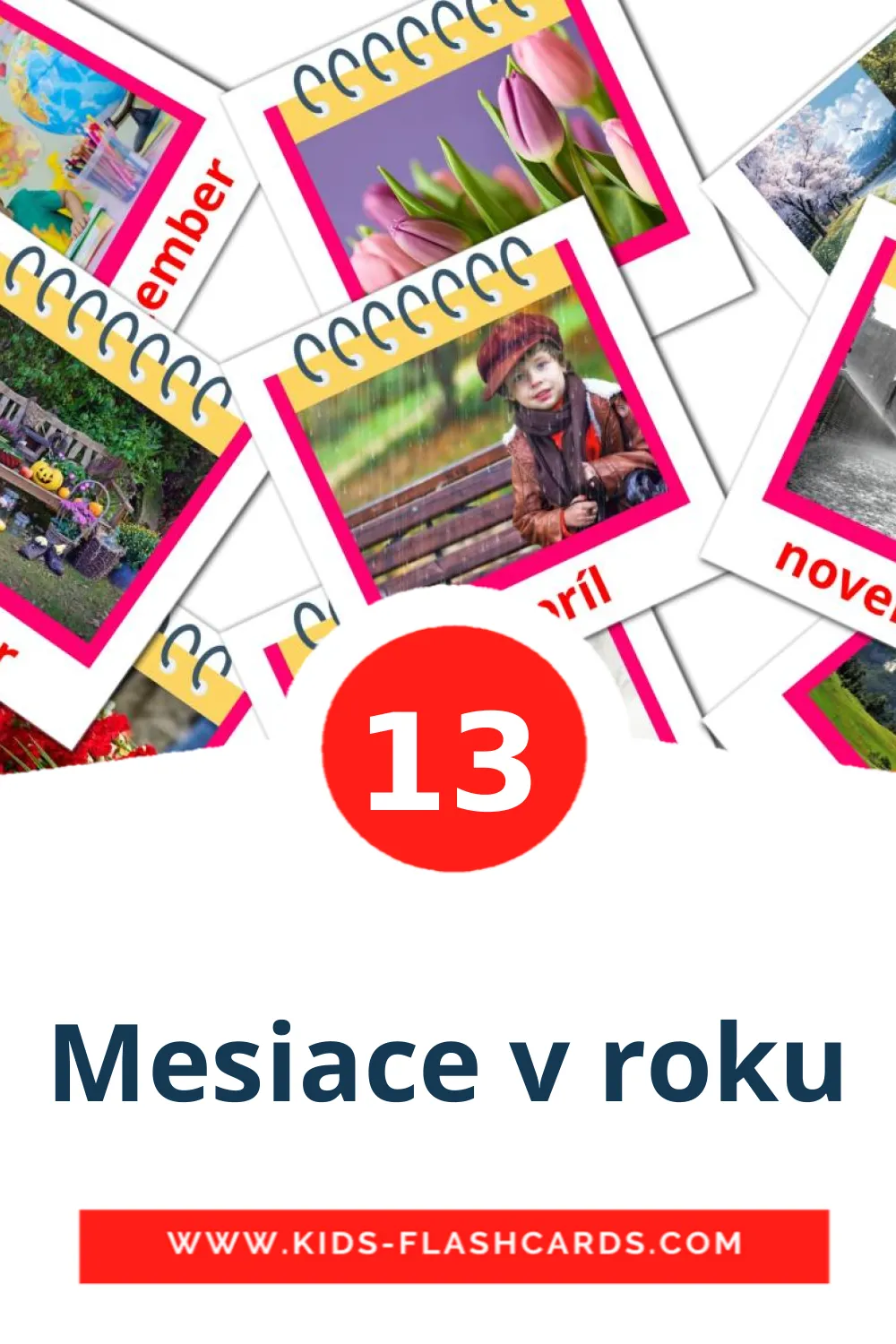 Mesiace v roku на словацком для Детского Сада (13 карточек)