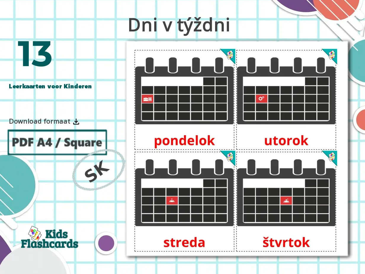 13 GRATIS Dagen van de week Flashcards in 4 PDF formaten | Slowaaks