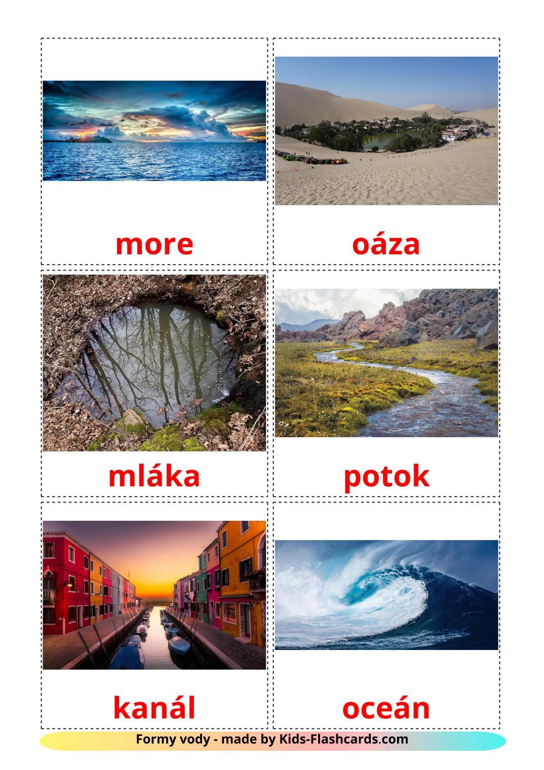 Corpos de água - 30 Flashcards slovakes gratuitos para impressão