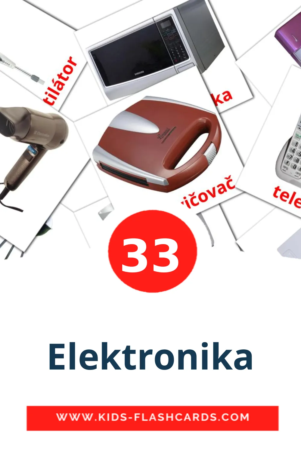 33 cartes illustrées de Elektronika pour la maternelle en slovaque