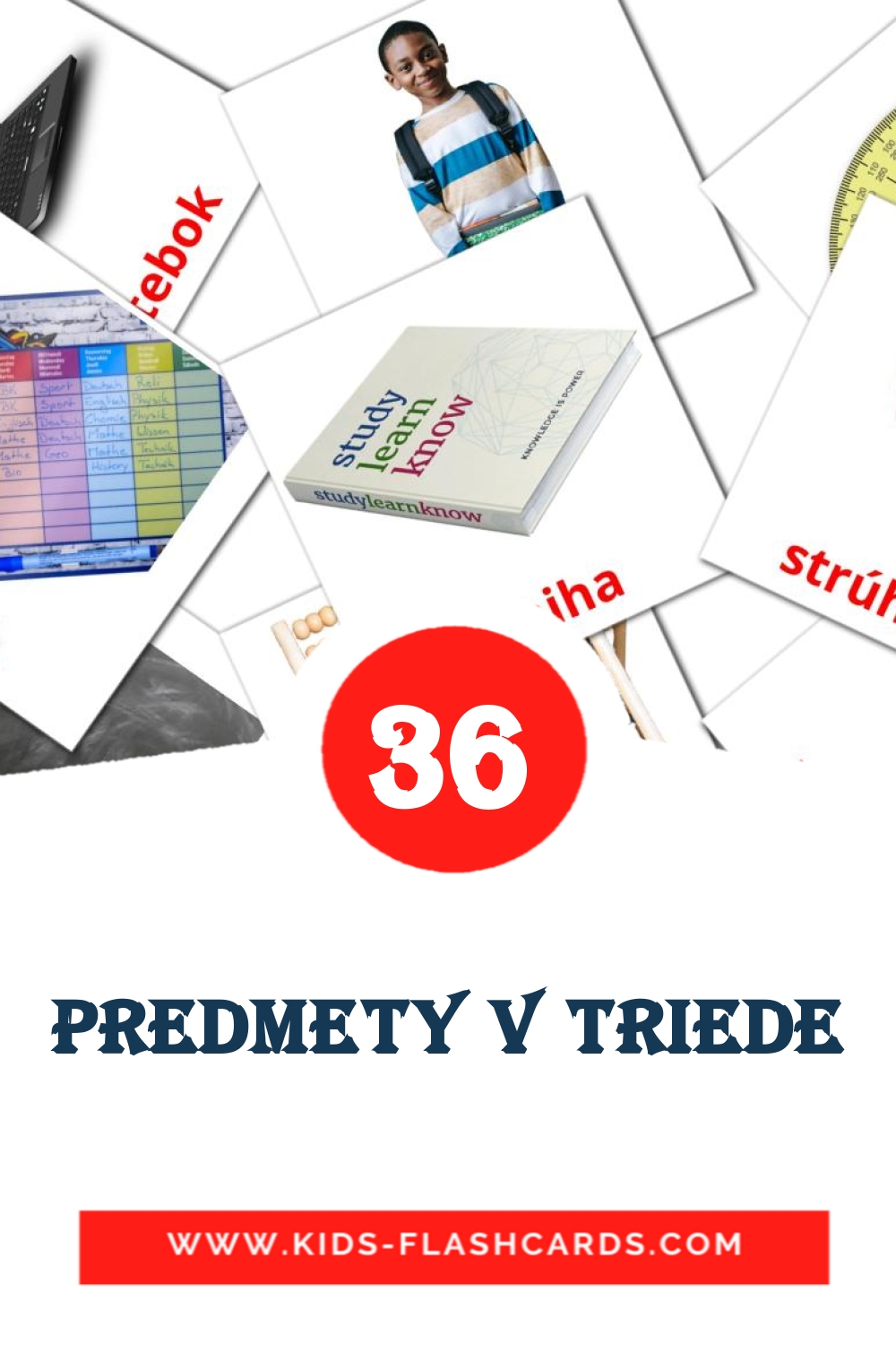 36 Predmety v triede Picture Cards for Kindergarden in slovak