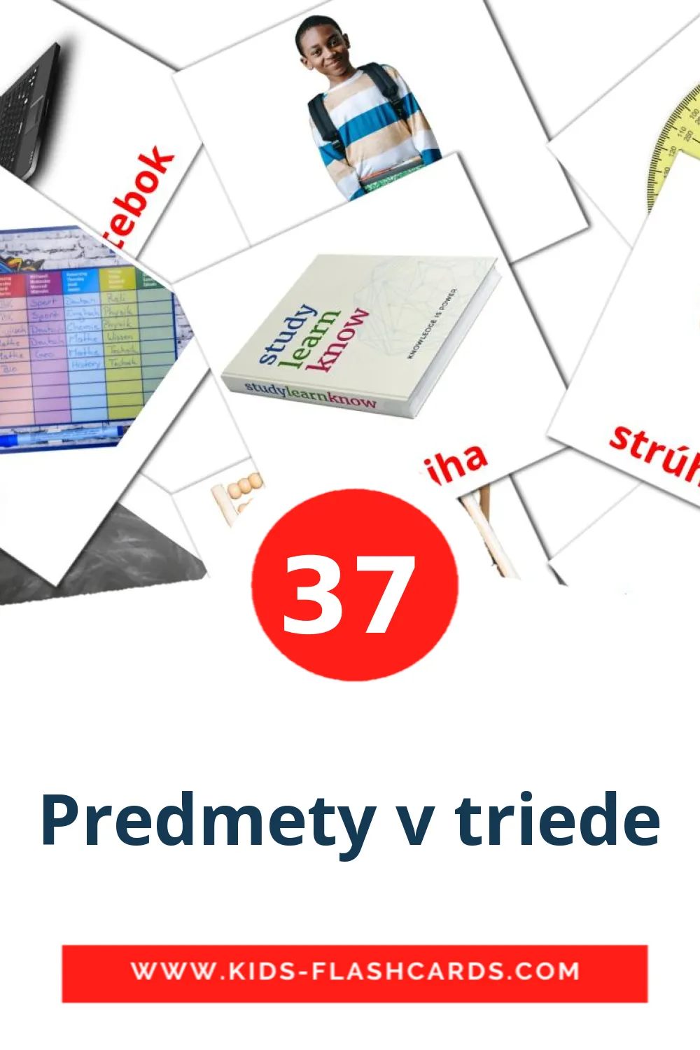 37 cartes illustrées de Predmety v triede pour la maternelle en slovaque