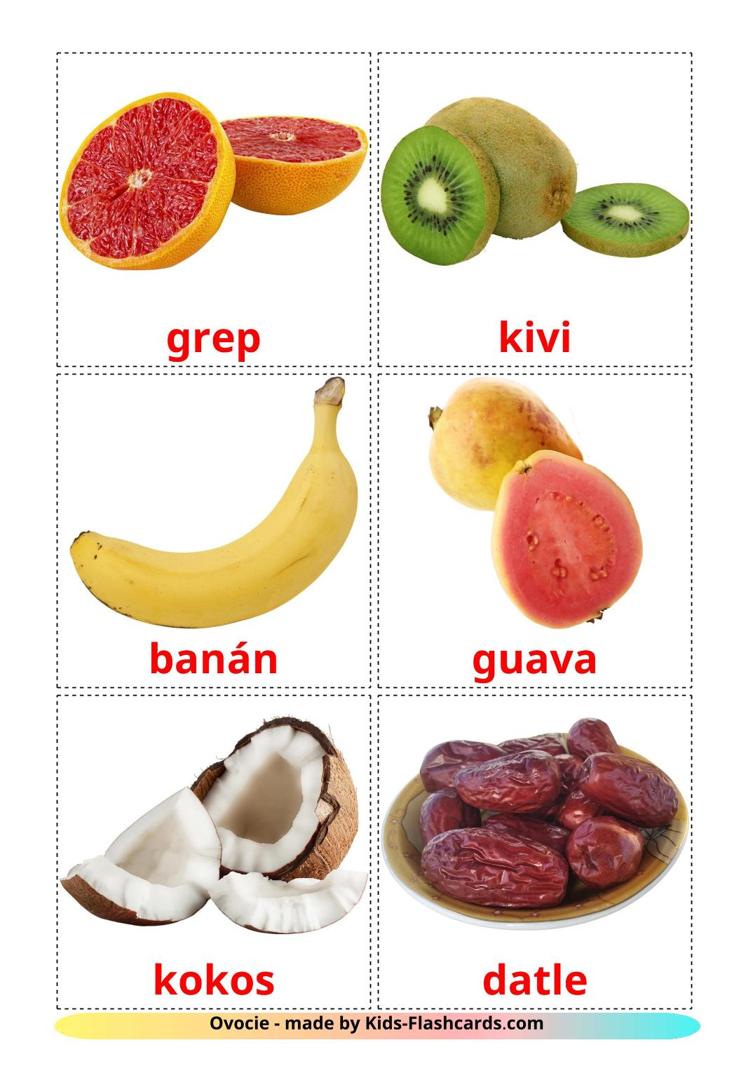 Les Fruits - 20 Flashcards slovaque imprimables gratuitement