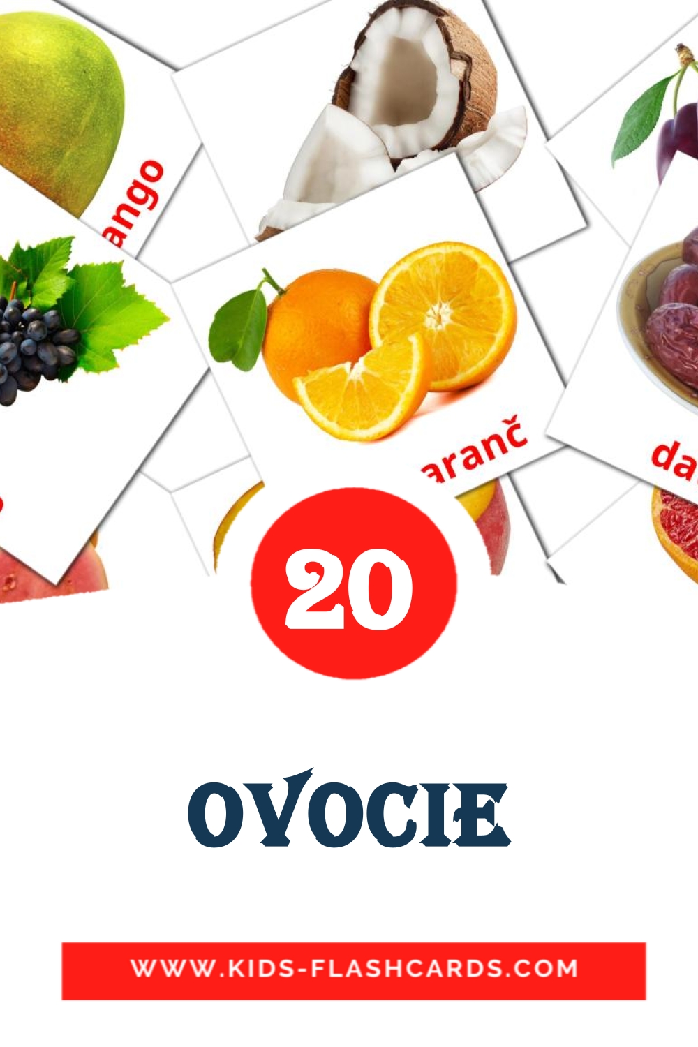 20 tarjetas didacticas de Ovocie para el jardín de infancia en eslovaco