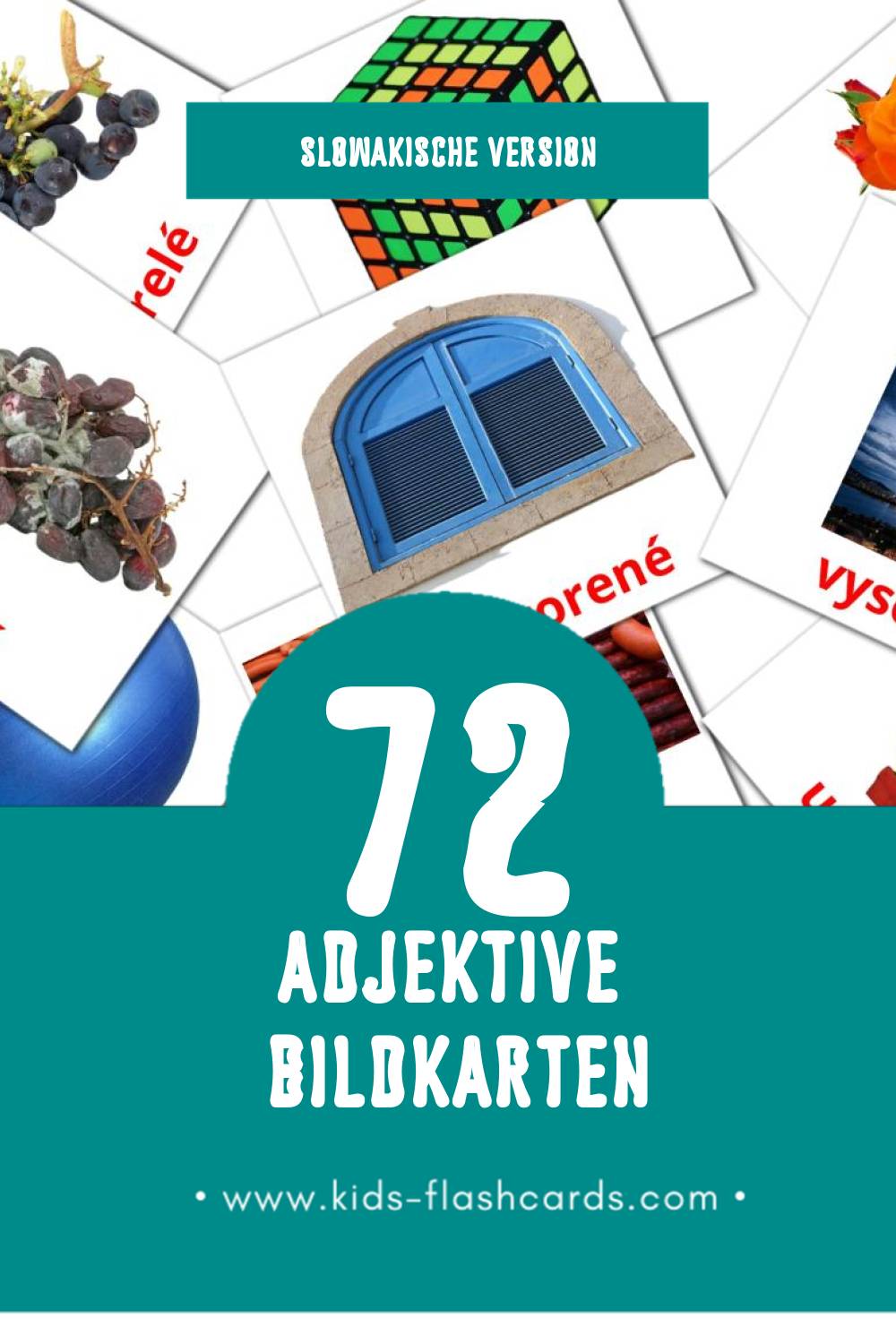 Visuele Prídavné mená Flashcards voor Kleuters (72 kaarten in het Slowakisch)