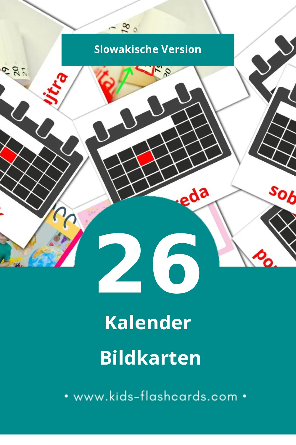 Visual Kalendár Flashcards für Kleinkinder (26 Karten in Slowakisch)