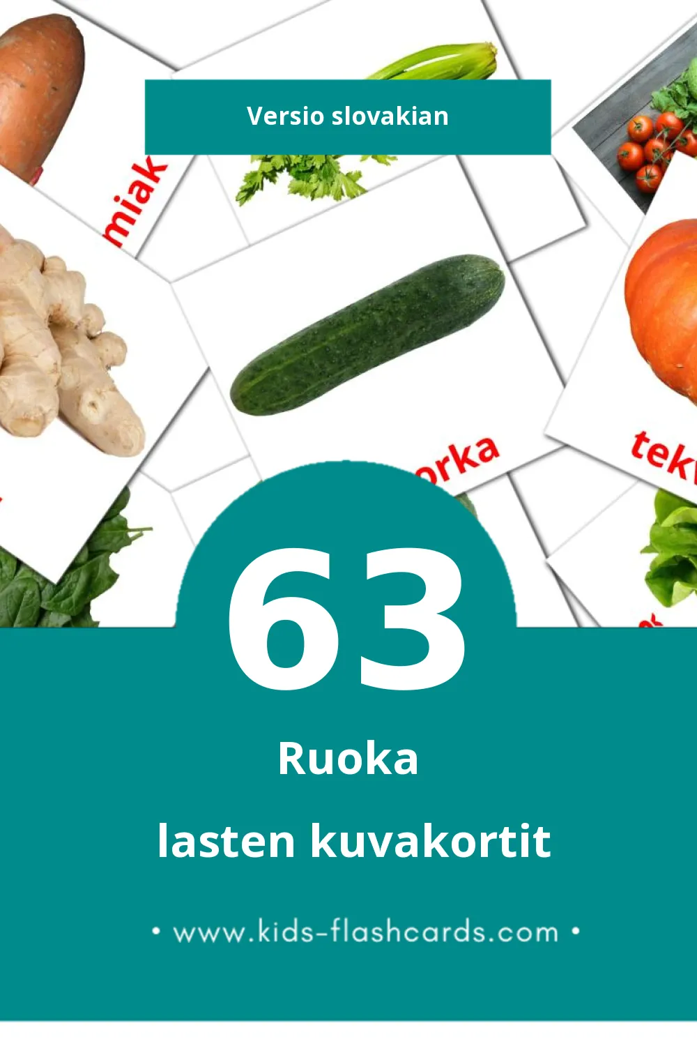 Jedlo lasten kuvakortit pikkulapsille (63 korttia Slovakianksi)