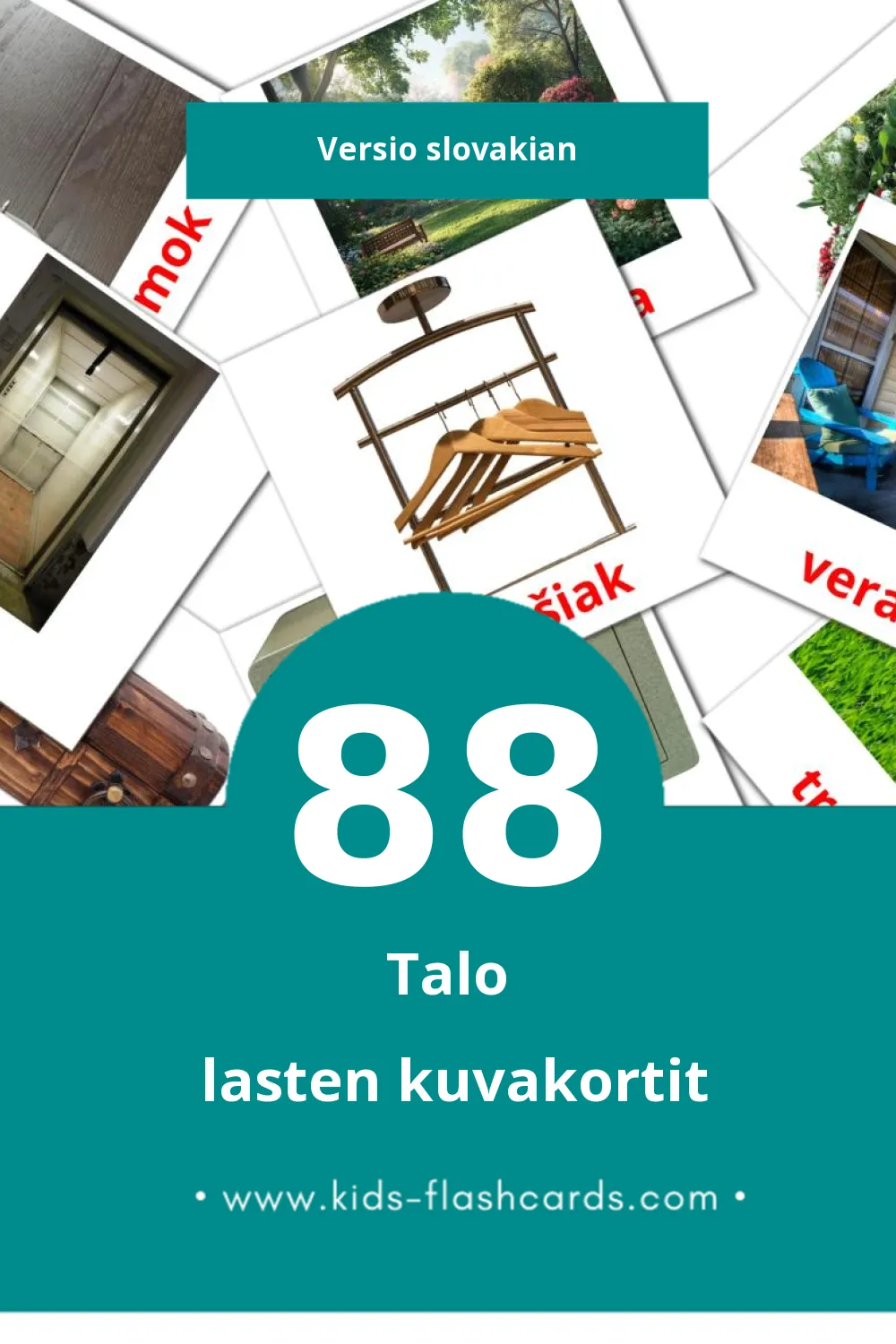 Domov lasten kuvakortit pikkulapsille (88 korttia Slovakianksi)