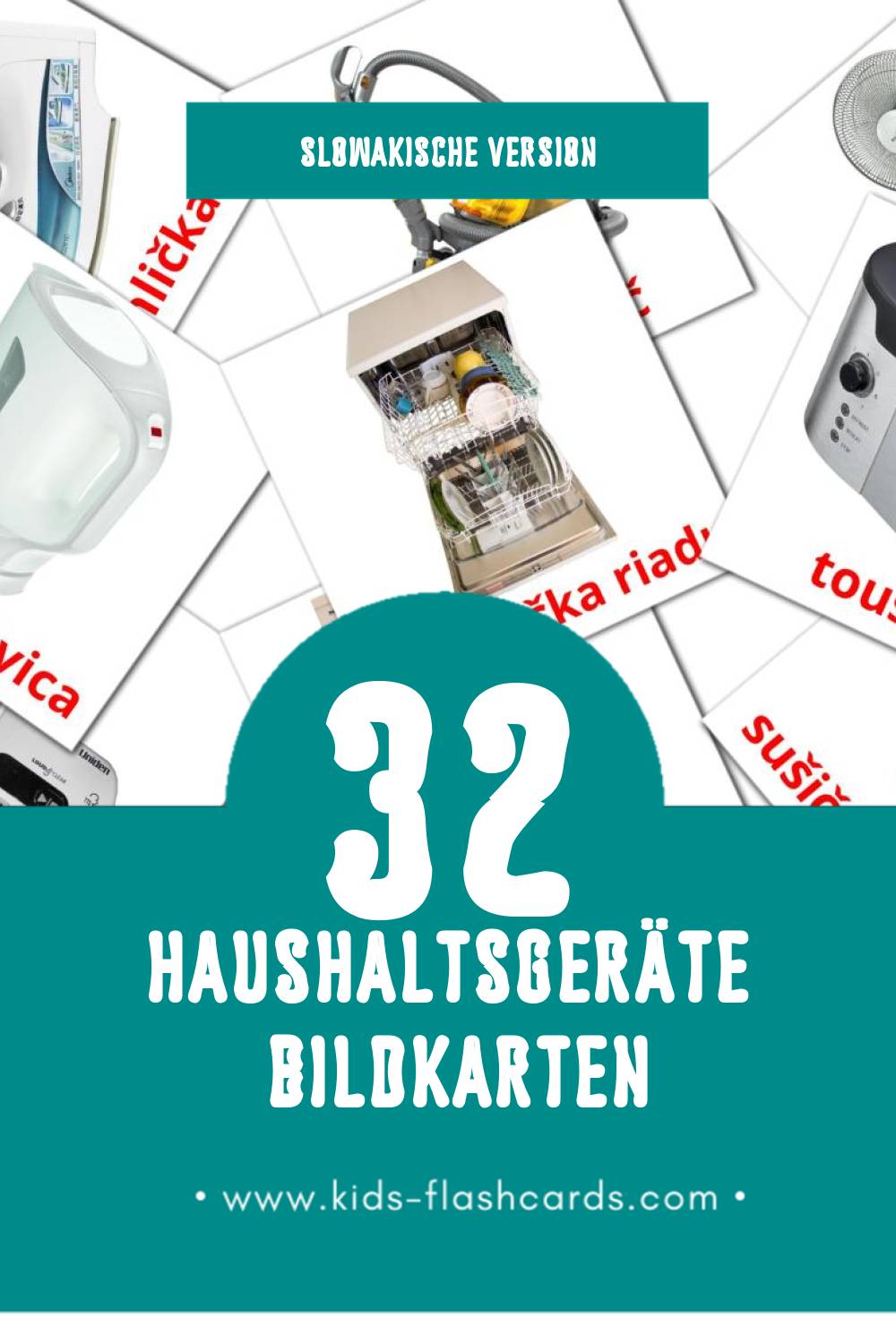Visual Domáce spotrebiče Flashcards für Kleinkinder (32 Karten in Slowakisch)